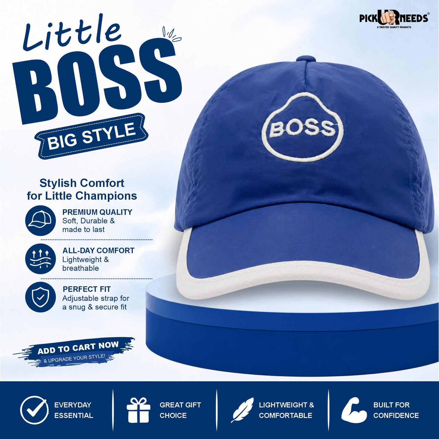 Pick Ur Needs Breathable Baseball Kids Hat Cap with Adjustable Strap Soft Breathable Cotton Hat for Boys & Girls