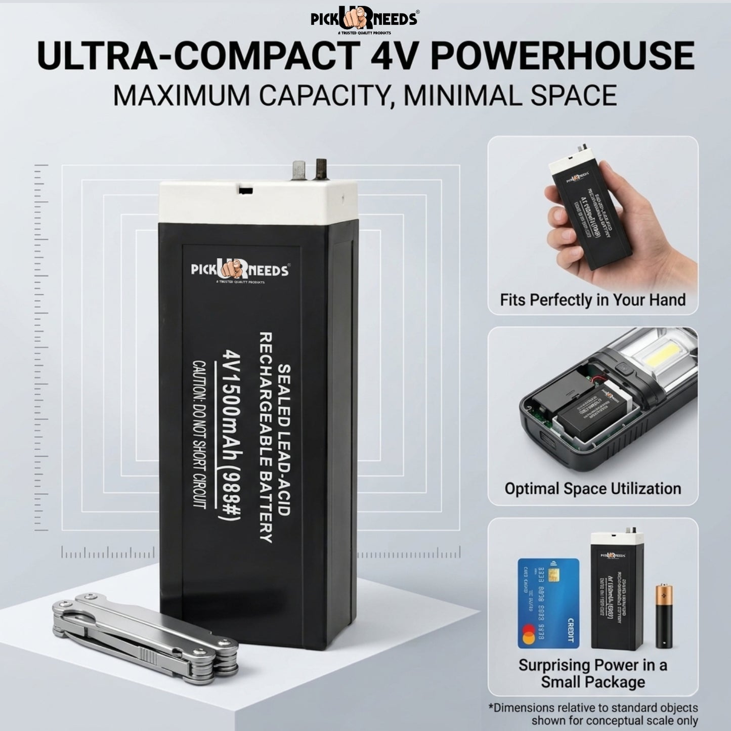 Pick Ur Needs 4V 1500mAh Rechargeable Lead Acid Battery for Emergency & Security Use 4 hrs Lantern Emergency Light (Black)