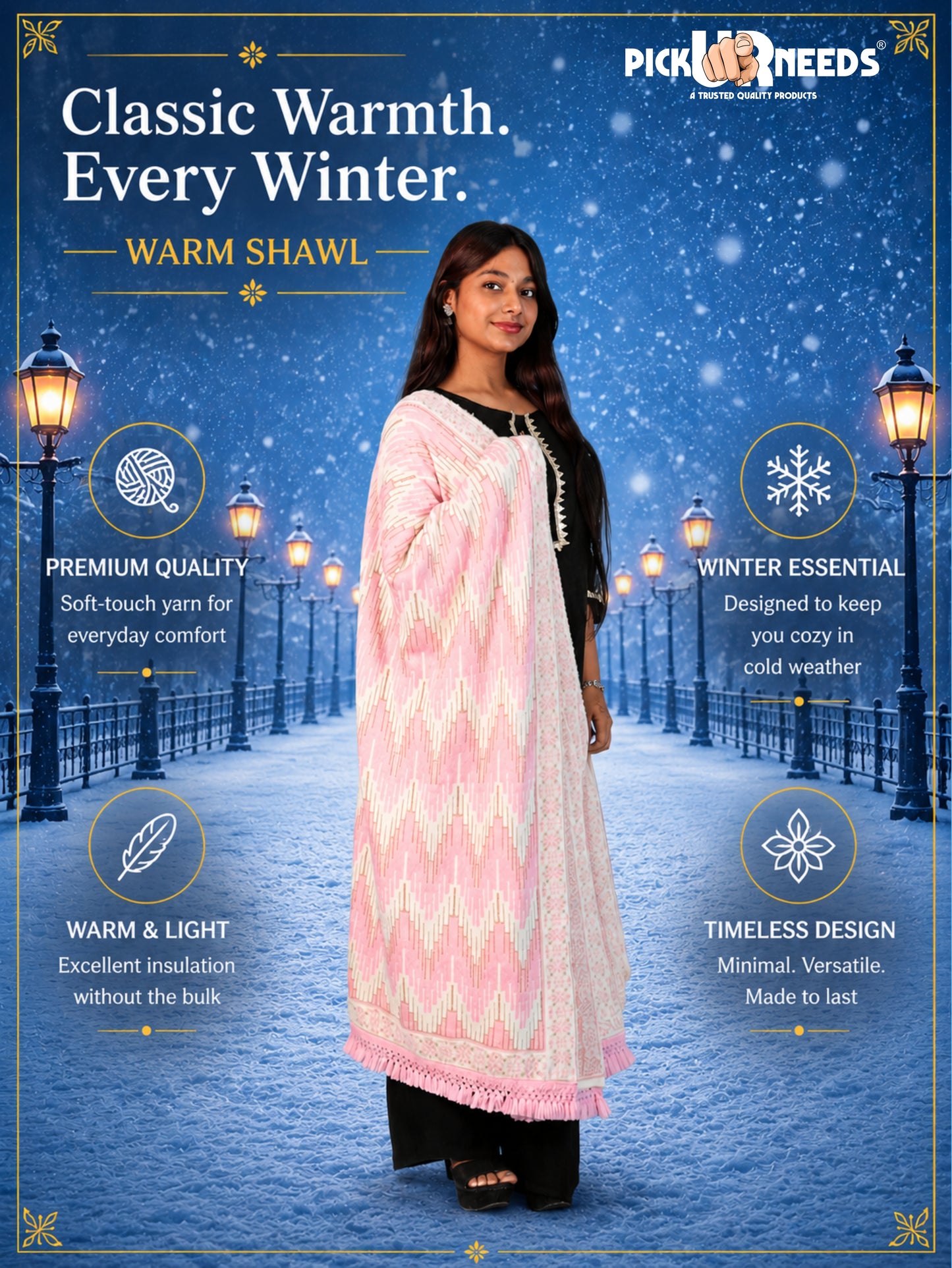 Pick Ur Needs Premium Wool Shawl For Womens & Girls Winter Muffler Soft Knitted Designer Wrap Warm Stole