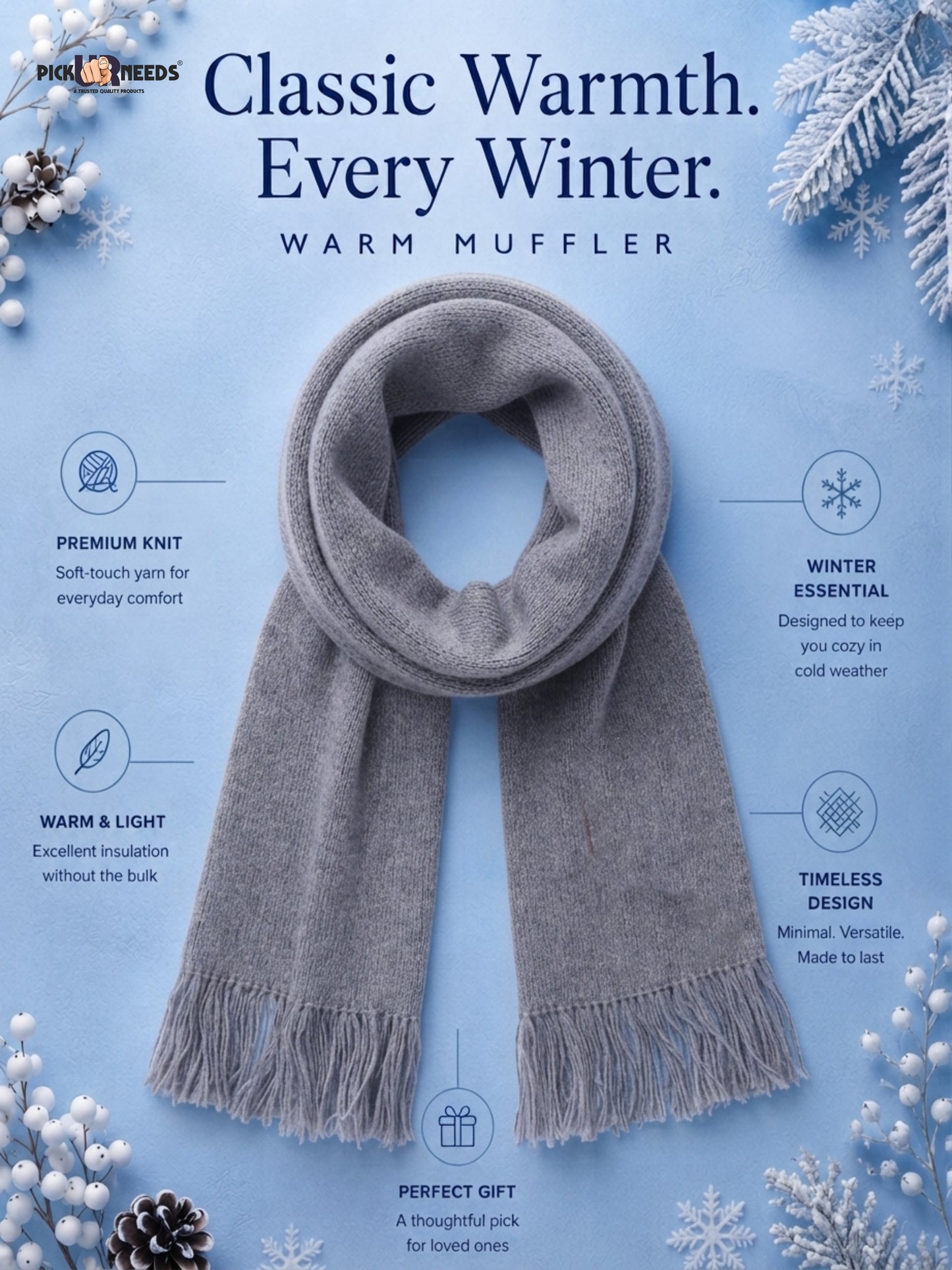 Pick Ur Needs Mens Winter Muffler Scarf for Boys & Men Soft Warm Neck Wrap Stole Lightweight Shawl