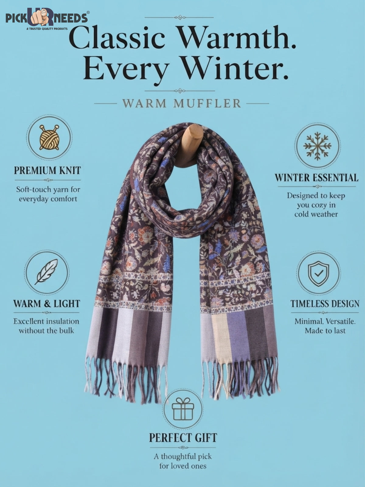 Pick Ur Needs Men’s Winter Shawl Soft Printed Warm Wrap with Fringed Ends for Casual & Formal Wear For Boys