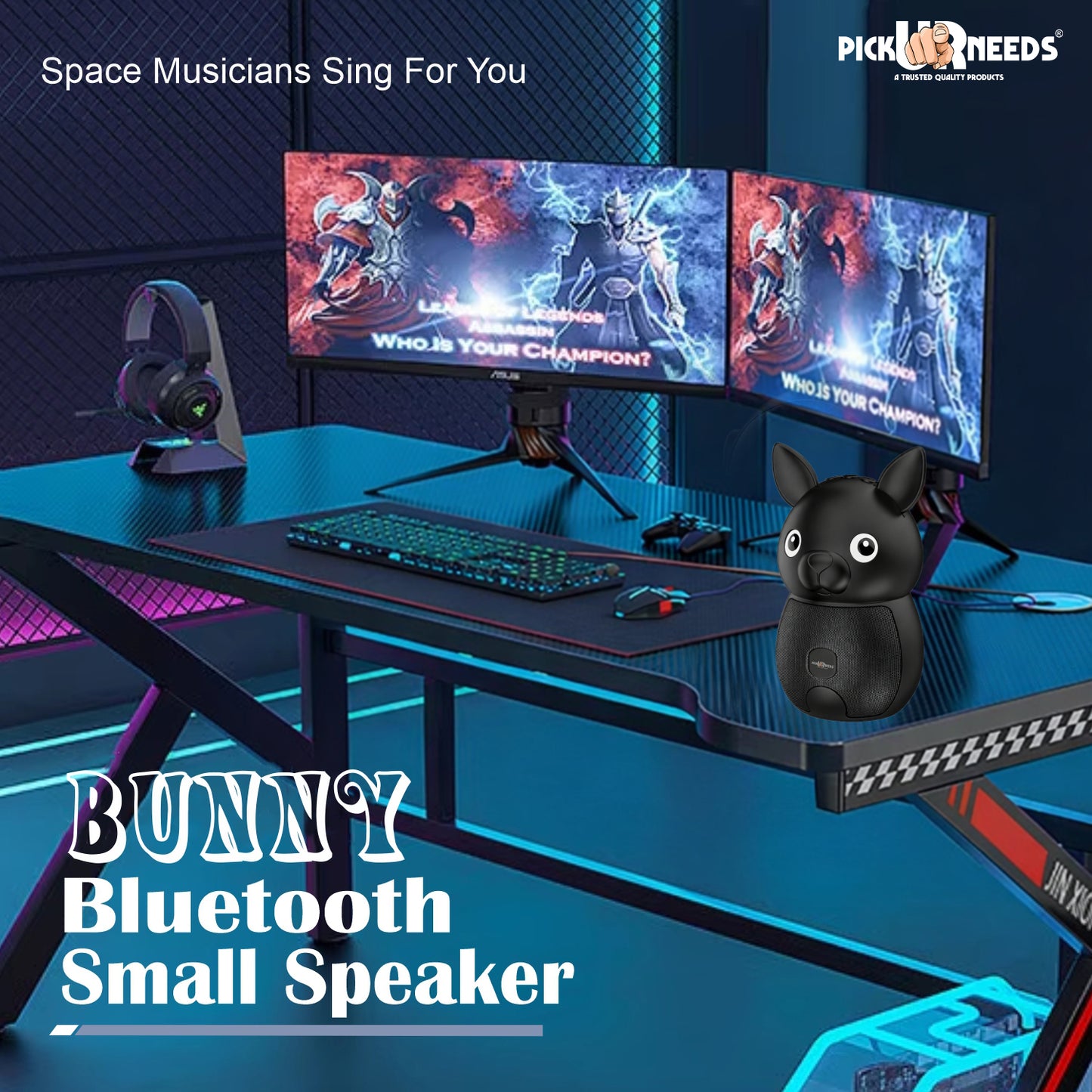 Pick Ur Needs Bunny Bluetooth Speaker | Cute Portable Wireless Speakers with TWS, FM Radio, USB & TF Card | Rechargeable Mini Speaker for Kids & Desk Use