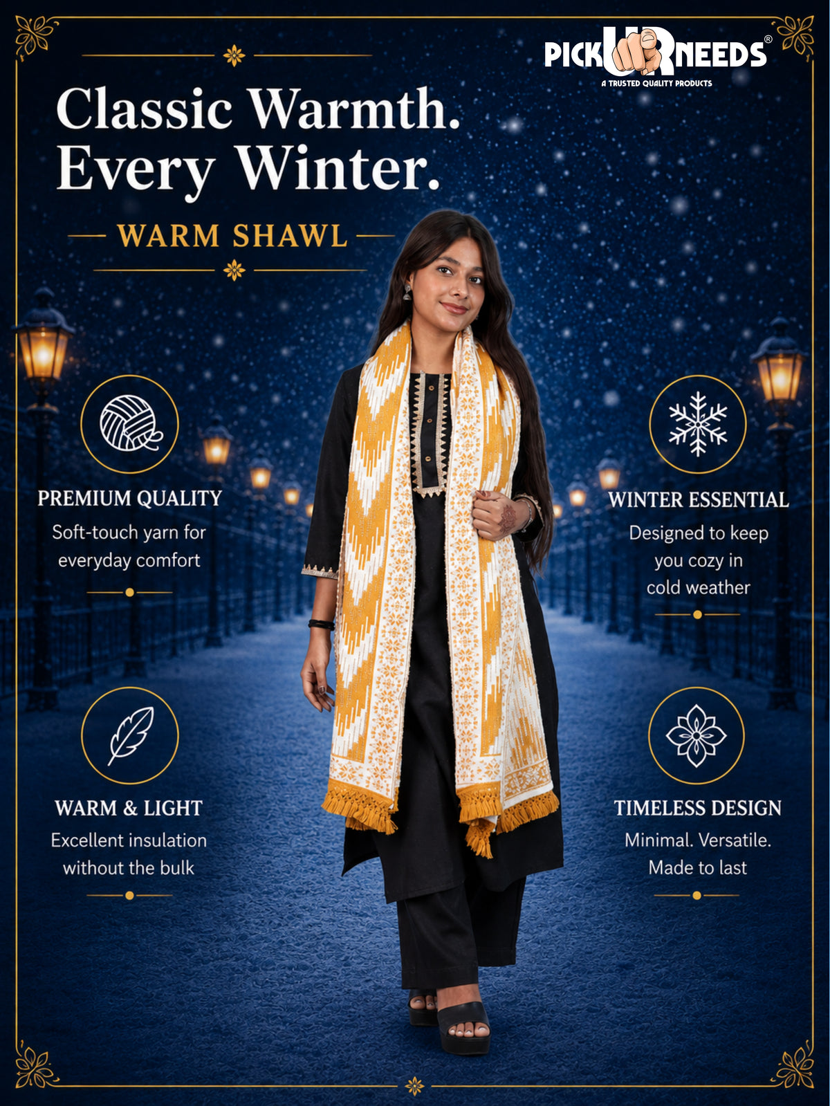 Pick Ur Needs Premium Wool Shawl For Womens & Girls Winter Muffler Soft Knitted Designer Wrap Warm Stole