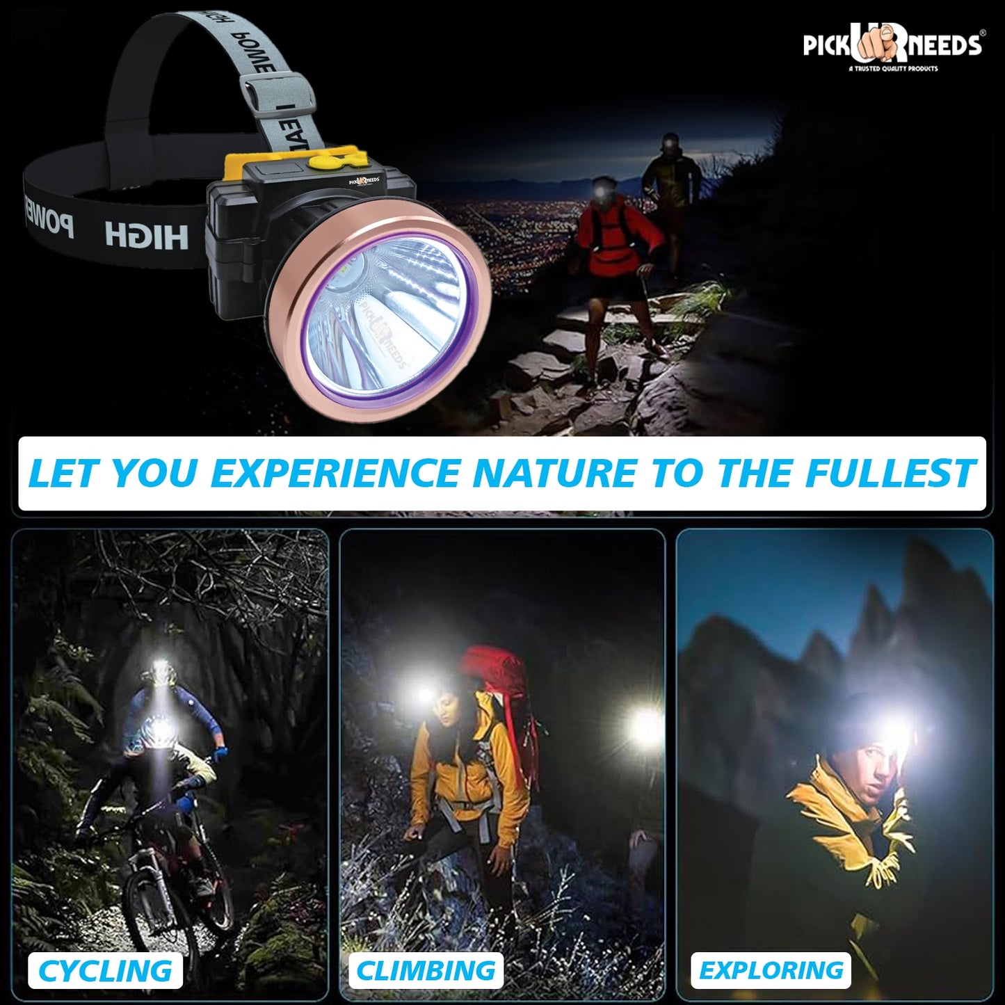 Pick Ur Needs 200W Laser Rechargeable Headlamp With Straps For Outdoor Usage 3600 mAh Battery 5 hrs Torch Emergency Light