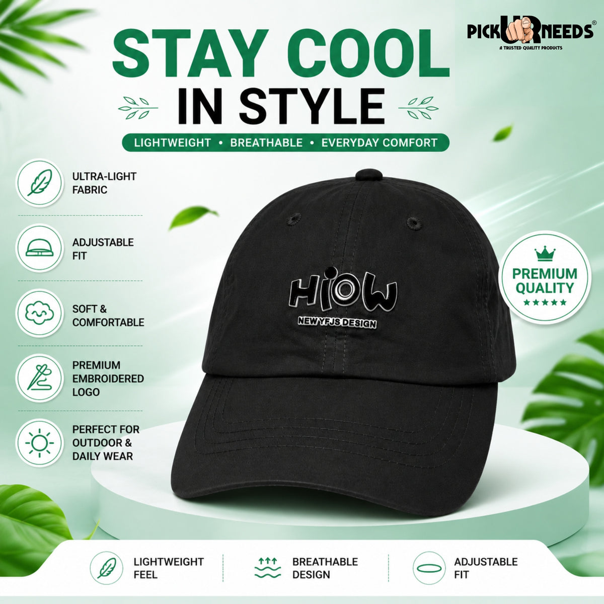 Pick Ur Needs Kids & Teenage Baseball Cap,Lightweight Breathable Fabric, Adjustable Fit, Sweat Resistant, Premium Embroidered Logo