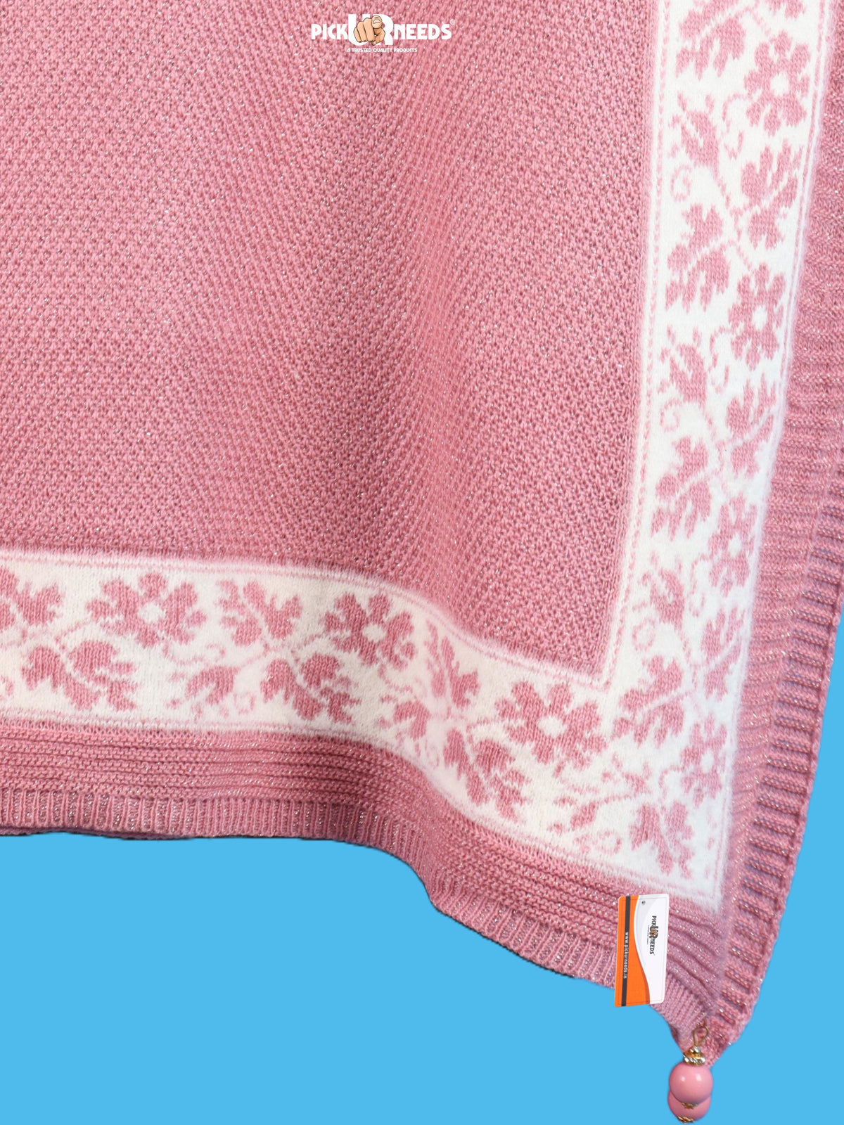 Pick Ur Needs Girls & Womens Winter Soft Lightweight Knitted Shawl with Leaf Design, Floral Border & Decorative Tassels
