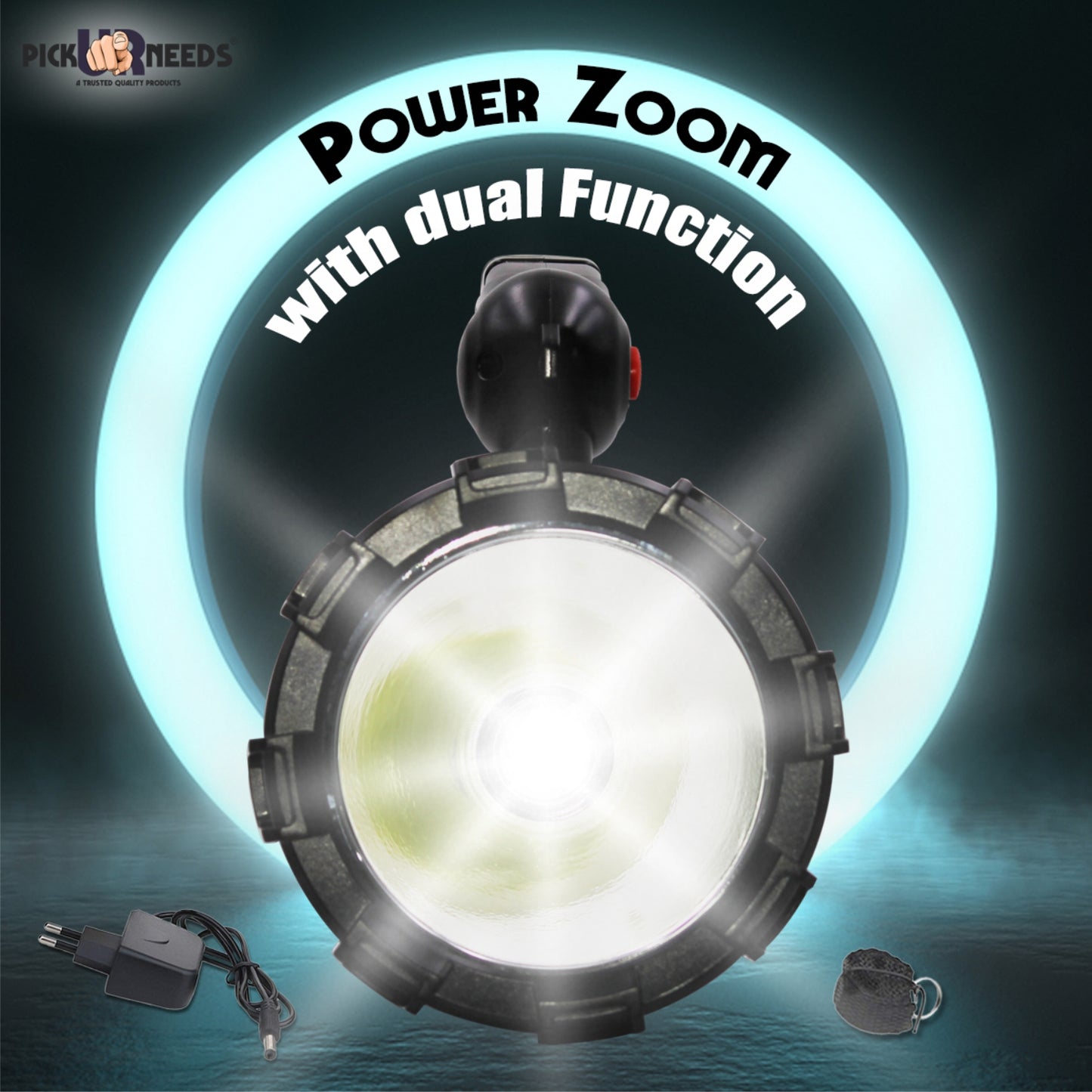 Pick Ur Needs 250W Kissan Long Range Rechargeable Emergency Search Torch | High Power LED Spotlight | 4500mAh Lithium Battery | Handheld Torch with Charger