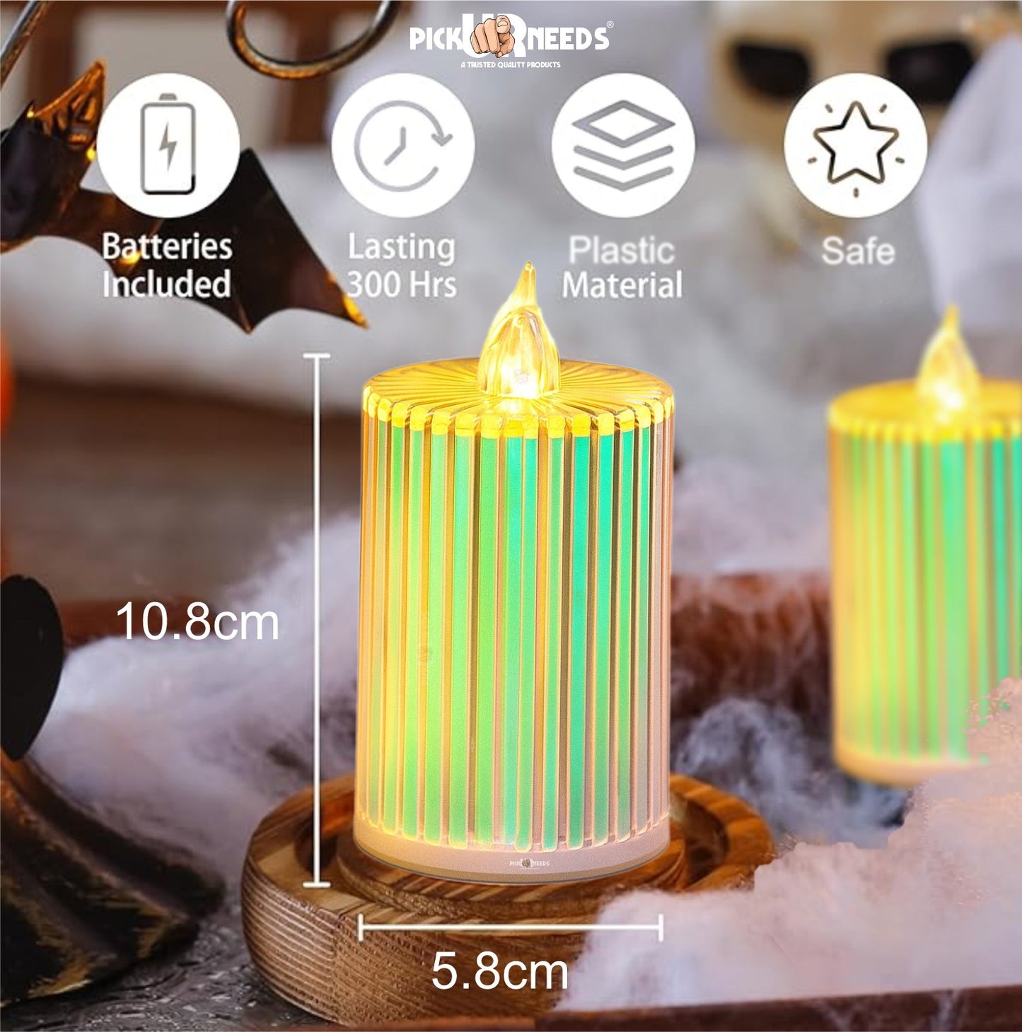 Pick Ur Needs Flameless LED Candle Light with Warm Yellow Flickering Artificial Candle for Home Decor, Festival & Romantic Lighting Pack of 2