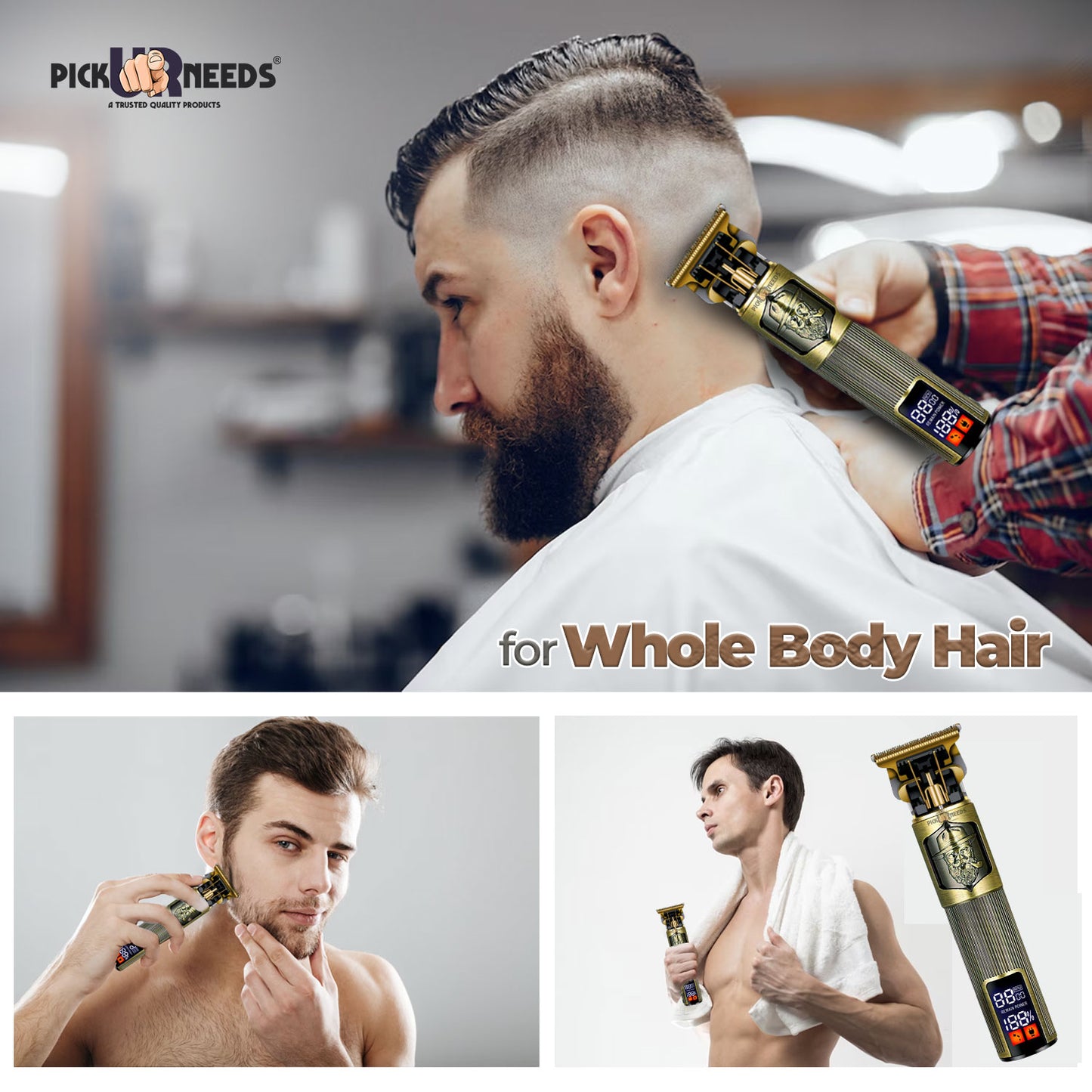Pick Ur Needs Rechargeable Hair Trimmer/Shaver/Clippers For Men LCD With 3 Mode C Type Shaver For Men