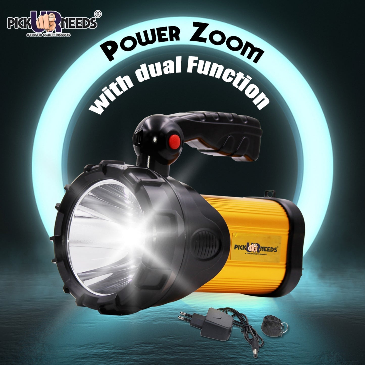 Pick Ur Needs 250W Kissan Long Range Rechargeable Emergency Search Torch | High Power LED Spotlight | 4500mAh Lithium Battery | Handheld Torch with Charger