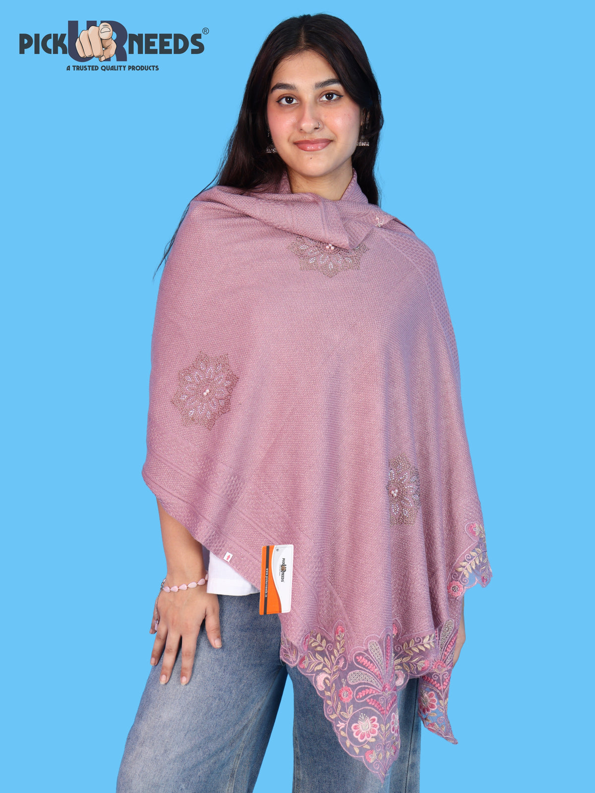 Pick Ur Needs Women & Girls Knitted Woolen Shawl Net Work Floral Border Multi-Style Poncho Shrug Wrap for Wedding Party & Special Occasions