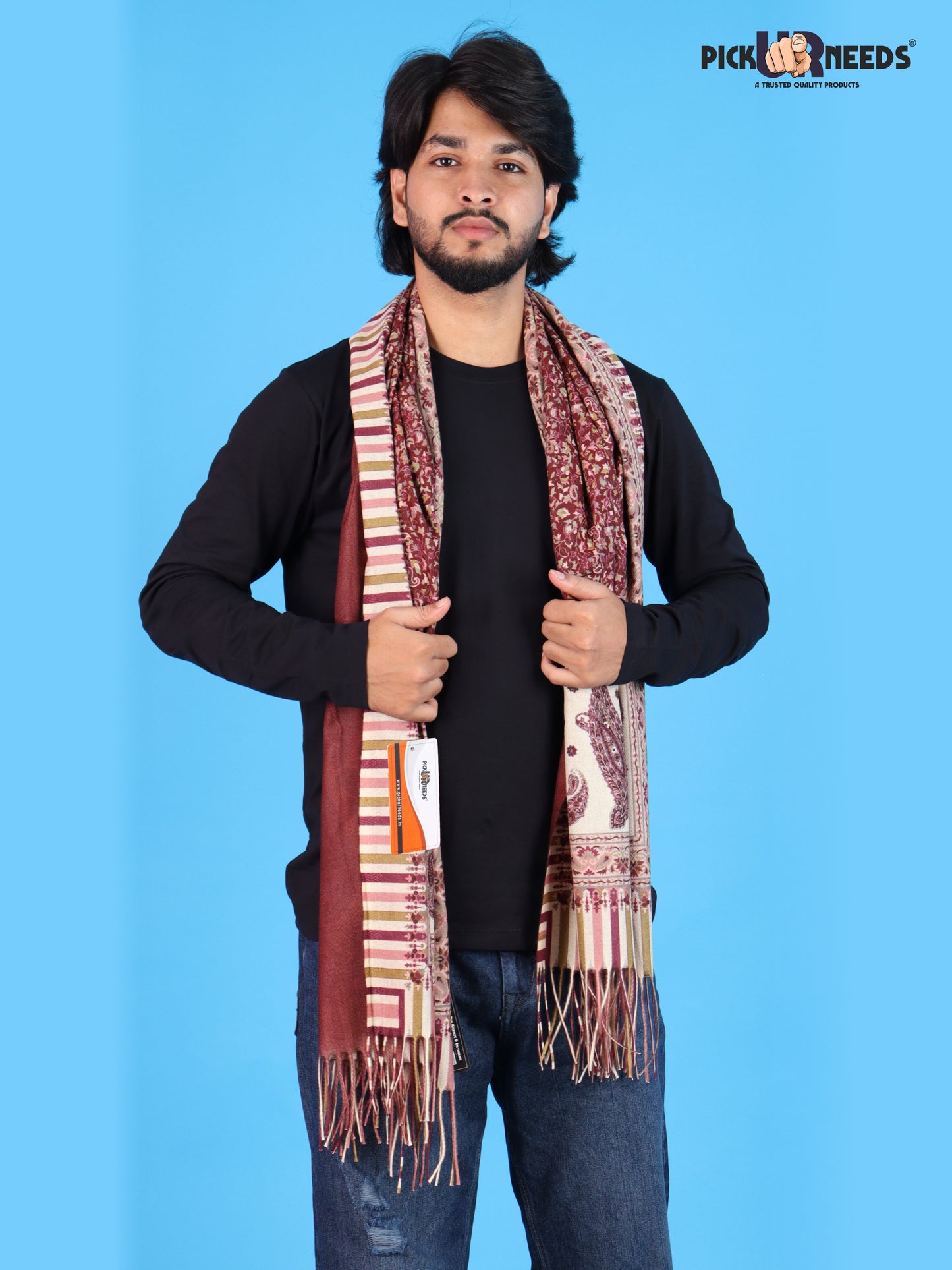 Pick Ur Needs Men’s Premium Winter Shawl Stole Stylish Paisley Print Wrap Scarf For Boys with Soft Feel & Fringed Finish