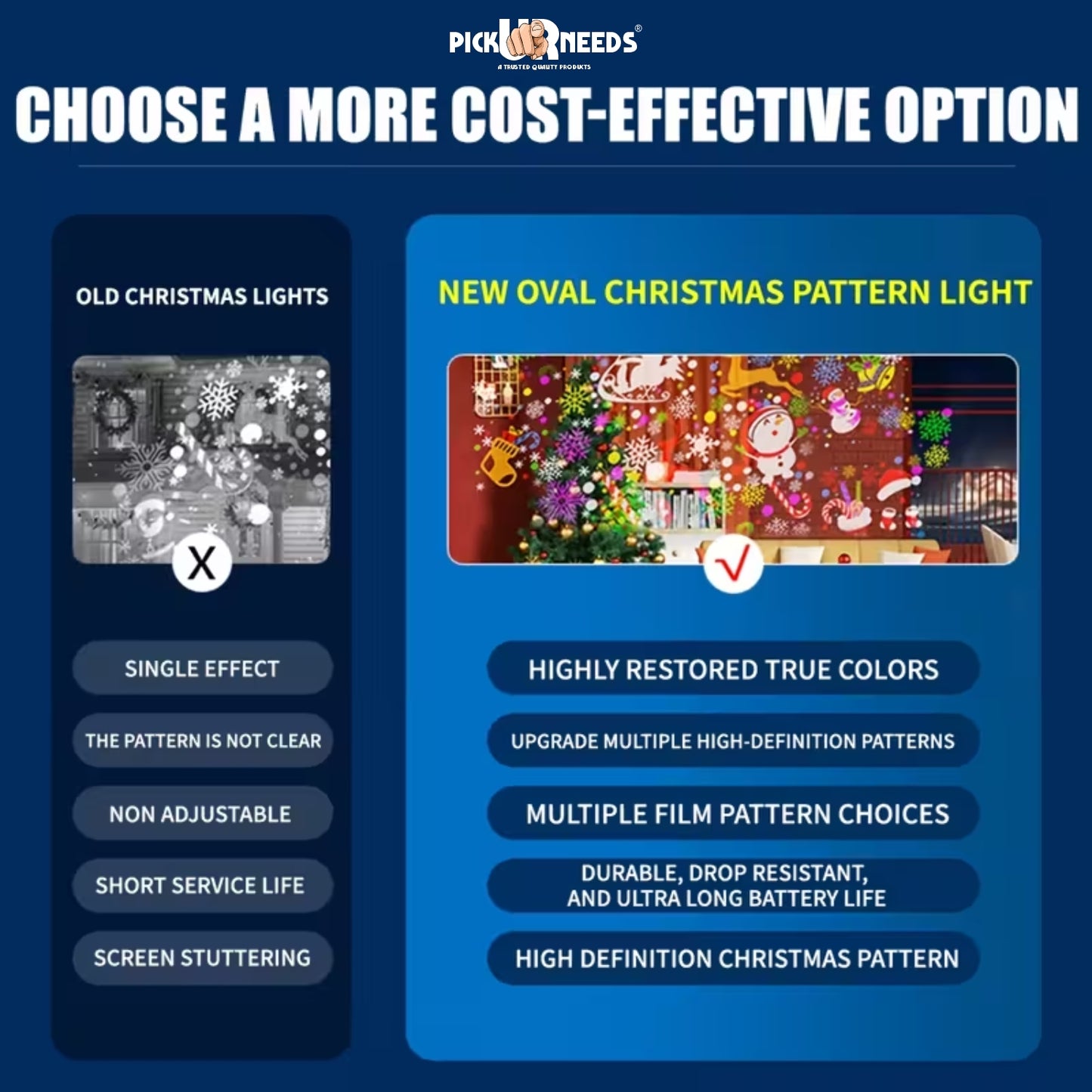 Pick Ur Needs Christmas LED Projection Lamp with 16 Pattern Rotating Effects Indoor Outdoor Decorative Light for Festival, Party, Xmas Tree & Home Décor | Waterproof Disco Projection Light