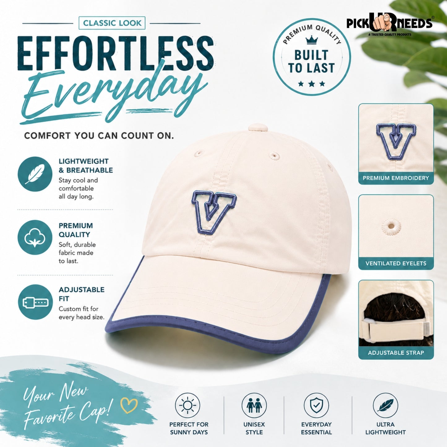 Pick Ur Needs Unisex Sports Baseball Cap Breathable Quick-Dry Summer Cap with Adjustable Strap