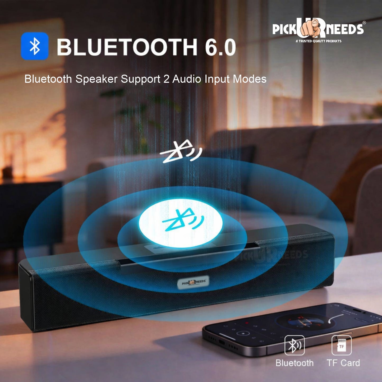 Pick Ur Needs Rechargeable Portable Bluetooth Wireless Soundbar Party Speaker 10W, Heavy Bass, TWS, 5H Playtime, Multi-Connectivity (USB/SD/FM/AUX)