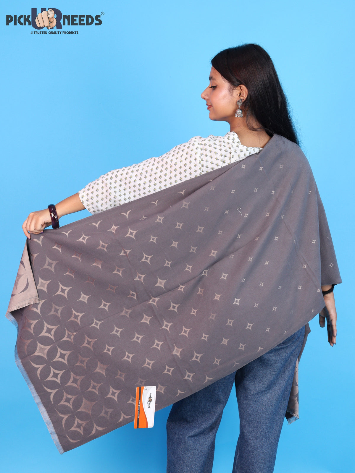 Pick Ur Needs Womens 2-in-1 Reversible Shawl Stylish Printed Winter Shawls for Girls Soft Warm Woolen Stole Premium Large Winter Wrap