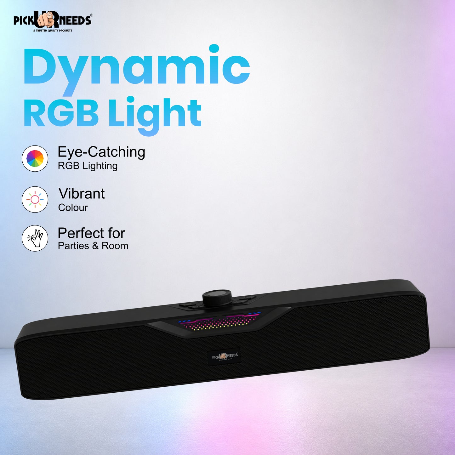 Pick Ur Needs Rechargeable Wireless Bluetooth Soundbar Speaker 20W with Dynamic RGB Lights Portable Sound Bar 1200mAh Battery