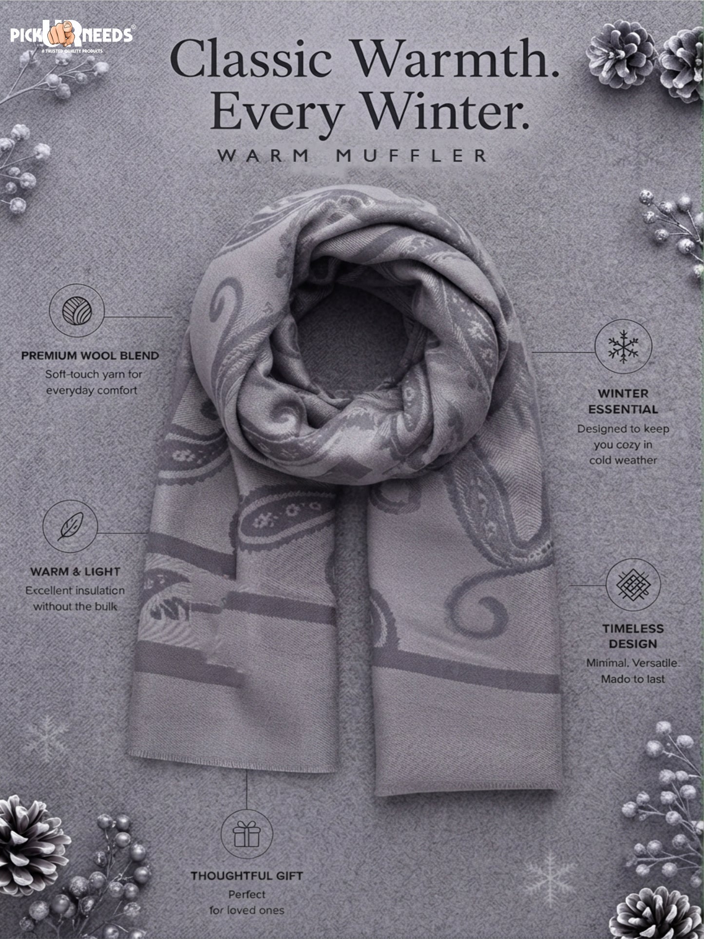Pick Ur Needs Mens 2-in-1 Shawl & Stole, Elegant Paisley Print Winter Wrap, Lightweight Warm Shoulder Scarf for Boys, Stylish Reversible-Style