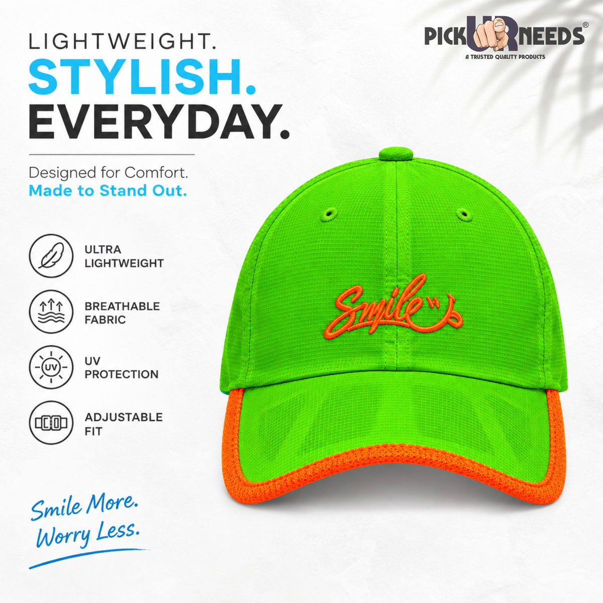 Pick Ur Needs Smile Embroidered Baseball Cap, Adjustable Dad Hat, Everyday Essential Sun Protection Caps Kids