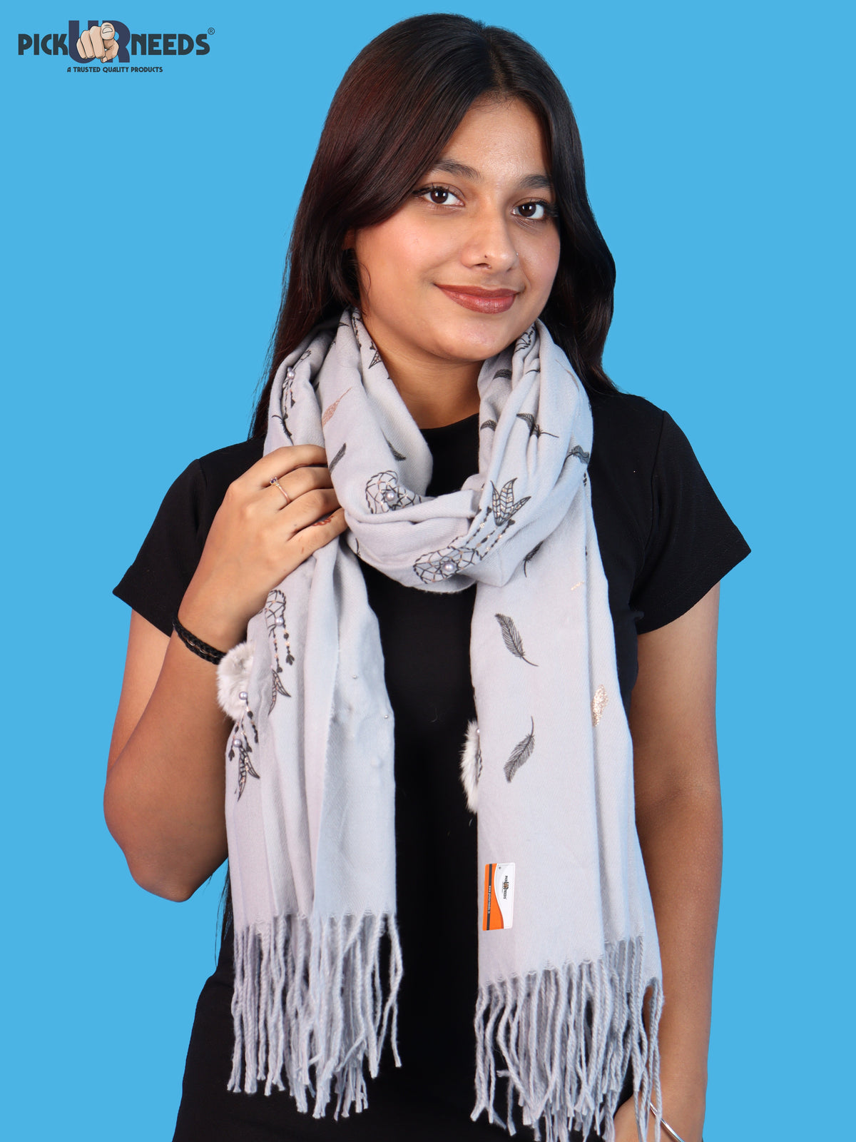 Pick Ur Needs Womens & Girls Muffler & Scarf with Elegant Dreamcatcher Print Soft Warm Lightweight Winter Neck Wrap with Stylish Fringes