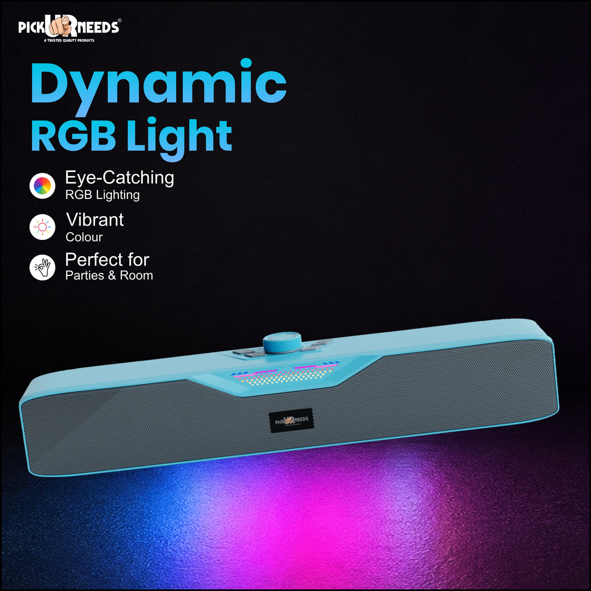 Pick Ur Needs Rechargeable Wireless Bluetooth Soundbar Speaker 20W with Dynamic RGB Lights Portable Sound Bar 1200mAh Battery