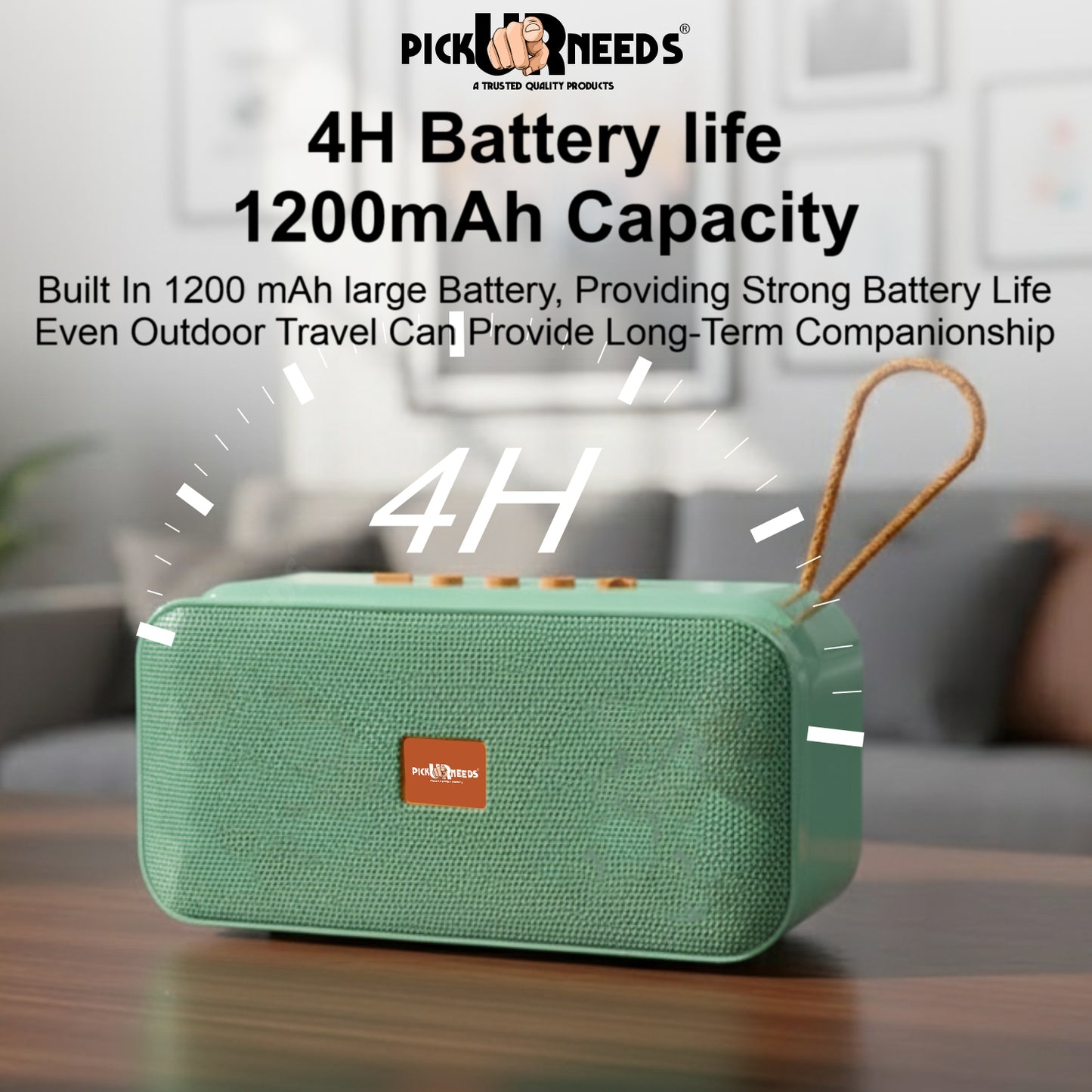 Pick Ur Needs 10W Portable Wireless Mini Bluetooth Speaker  1200mAh Battery  4H Playtime  Type-C, USB & TF Card Support