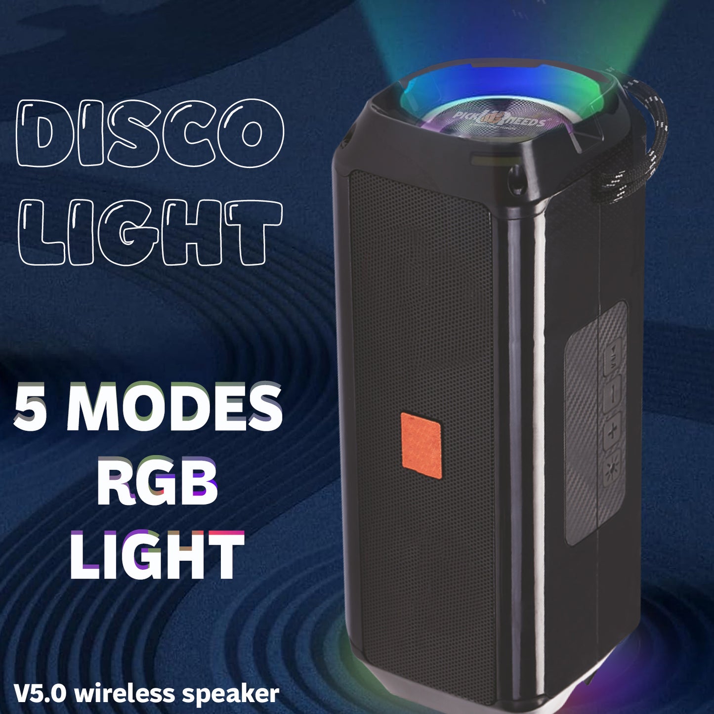 Pick Ur Needs Bluetooth 5.0 Portable Wireless Speaker with RGB Disco Light, 5 Light Modes, USB/TF Card Support & 3 Hours Playtime