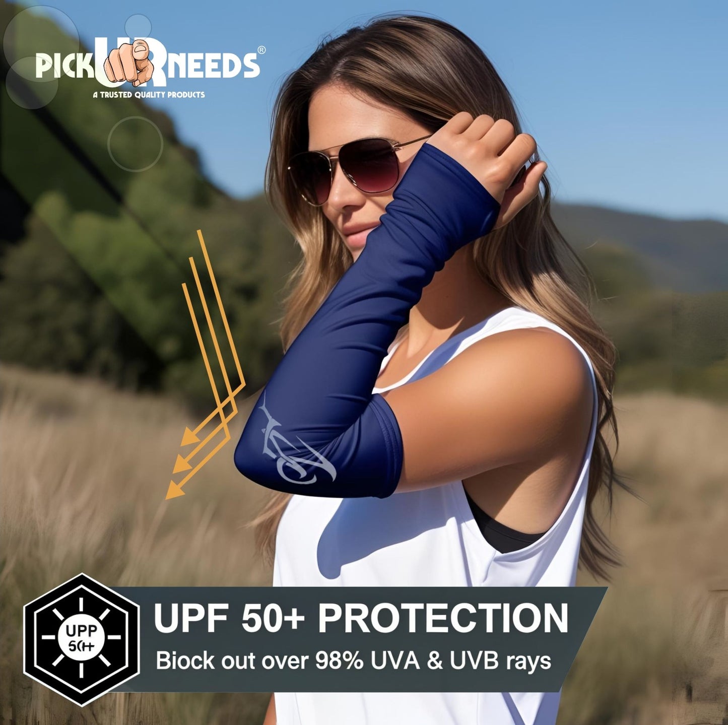 Pick Ur Needs UV Protection Arm Sleeves with Thumb Holes, Nylon Sun Protection Hand Cover for Running and Cycling, Unisex
