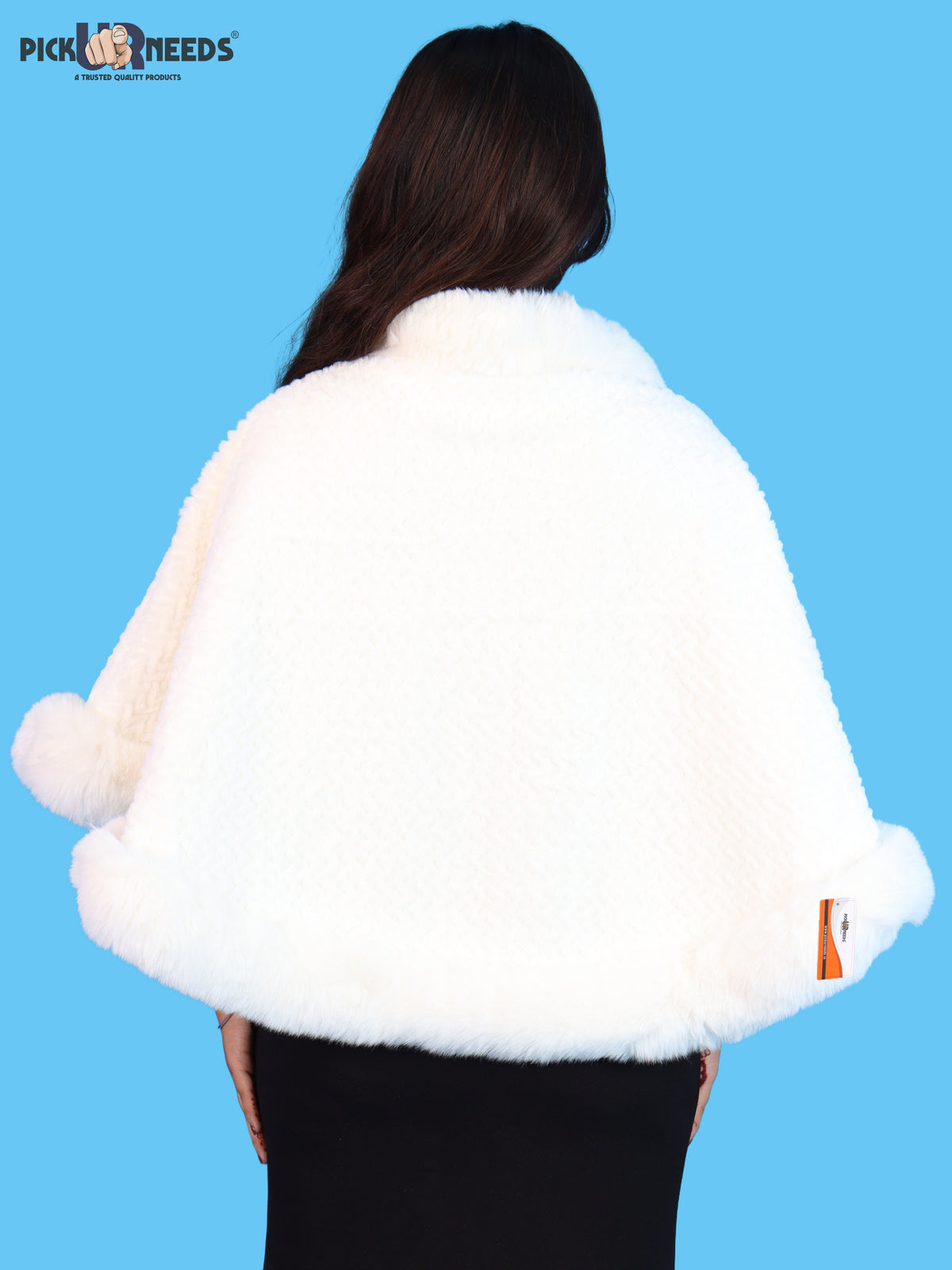 Pick Ur Needs Ladies Winter Shrug with Plush Fur Style Border & Pearl Bead Accents Textured Soft Fabric Open Front Cape Poncho with Wide Sleeves for Girls & Women
