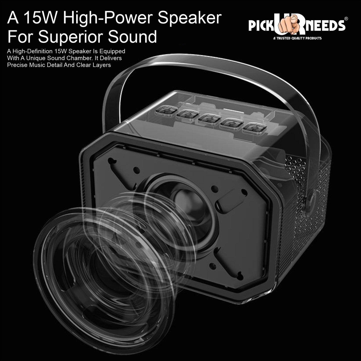 Pick Ur Needs 15W Portable Bluetooth Karaoke Speaker with Mic, 2000mAh Battery, Type-C Charging, RGB Lights, TF Card, Stereo Sound – Wireless Karaoke System (Black)