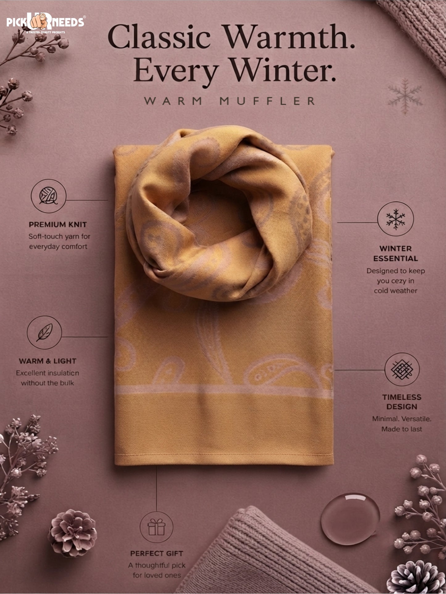 Pick Ur Needs Mens 2-in-1 Shawl & Stole, Elegant Paisley Print Winter Wrap, Lightweight Warm Shoulder Scarf for Boys, Stylish Reversible-Style