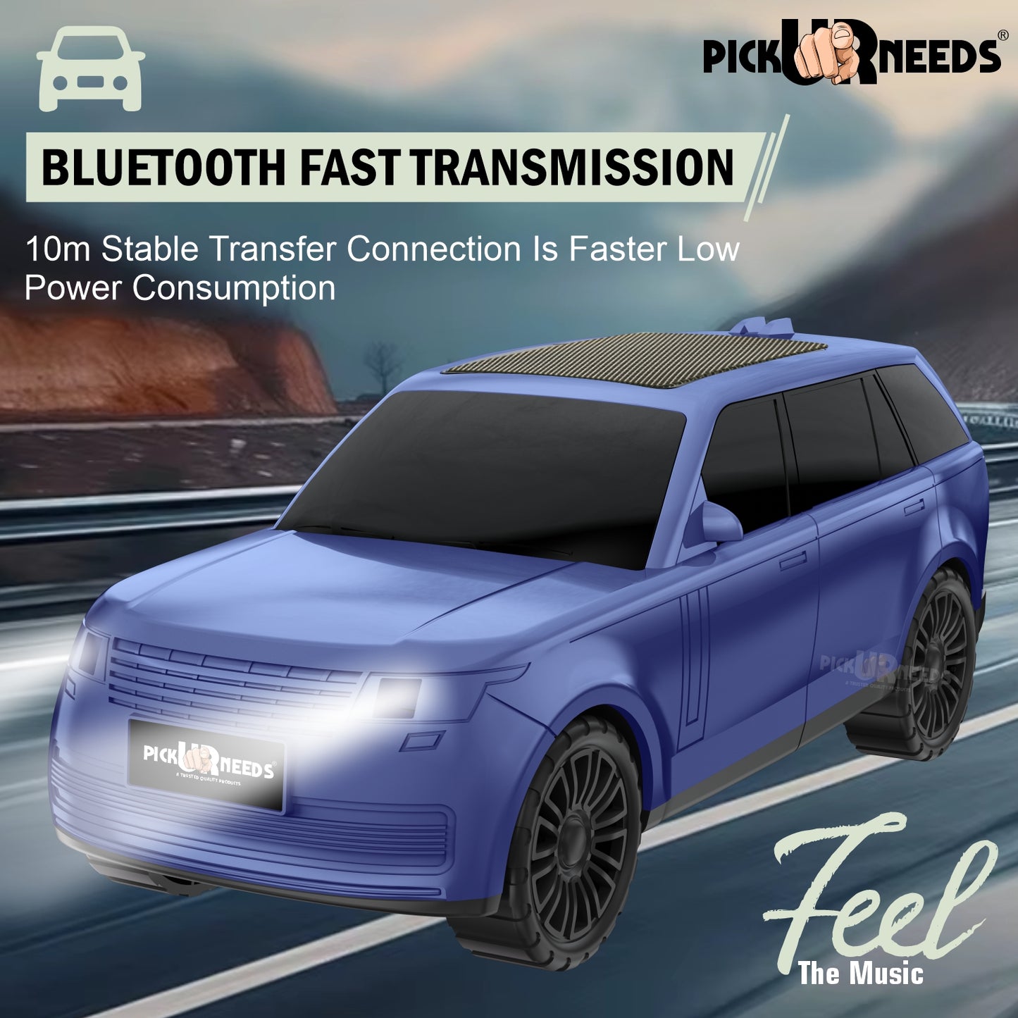 Pick Ur Needs Car Shape Wireless Bluetooth Portable Rechargeable Speaker LED Headlights  TF Card, USB, AUX, Type-C