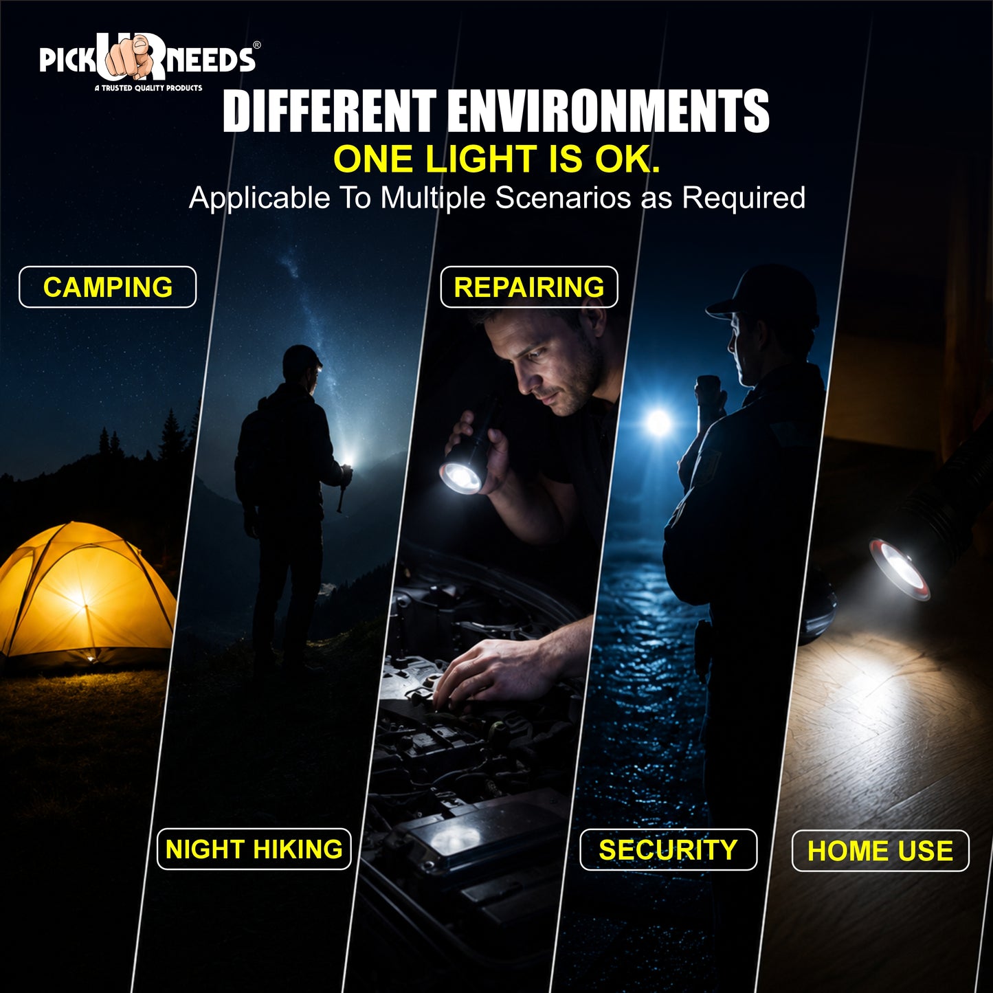 Pick Ur Needs Long Range Rechargeable Metal LED Torch Emgergency Search Zoomable Flashlight with 4000mAh Battery 4 Lighting Modes