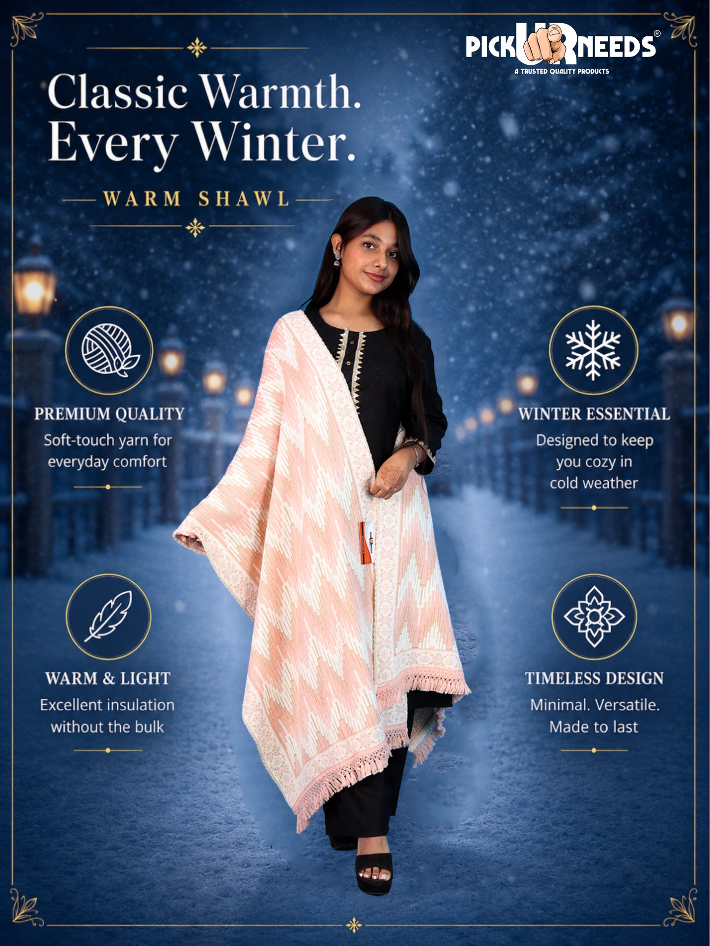 Pick Ur Needs Premium Wool Shawl For Womens & Girls Winter Muffler Soft Knitted Designer Wrap Warm Stole