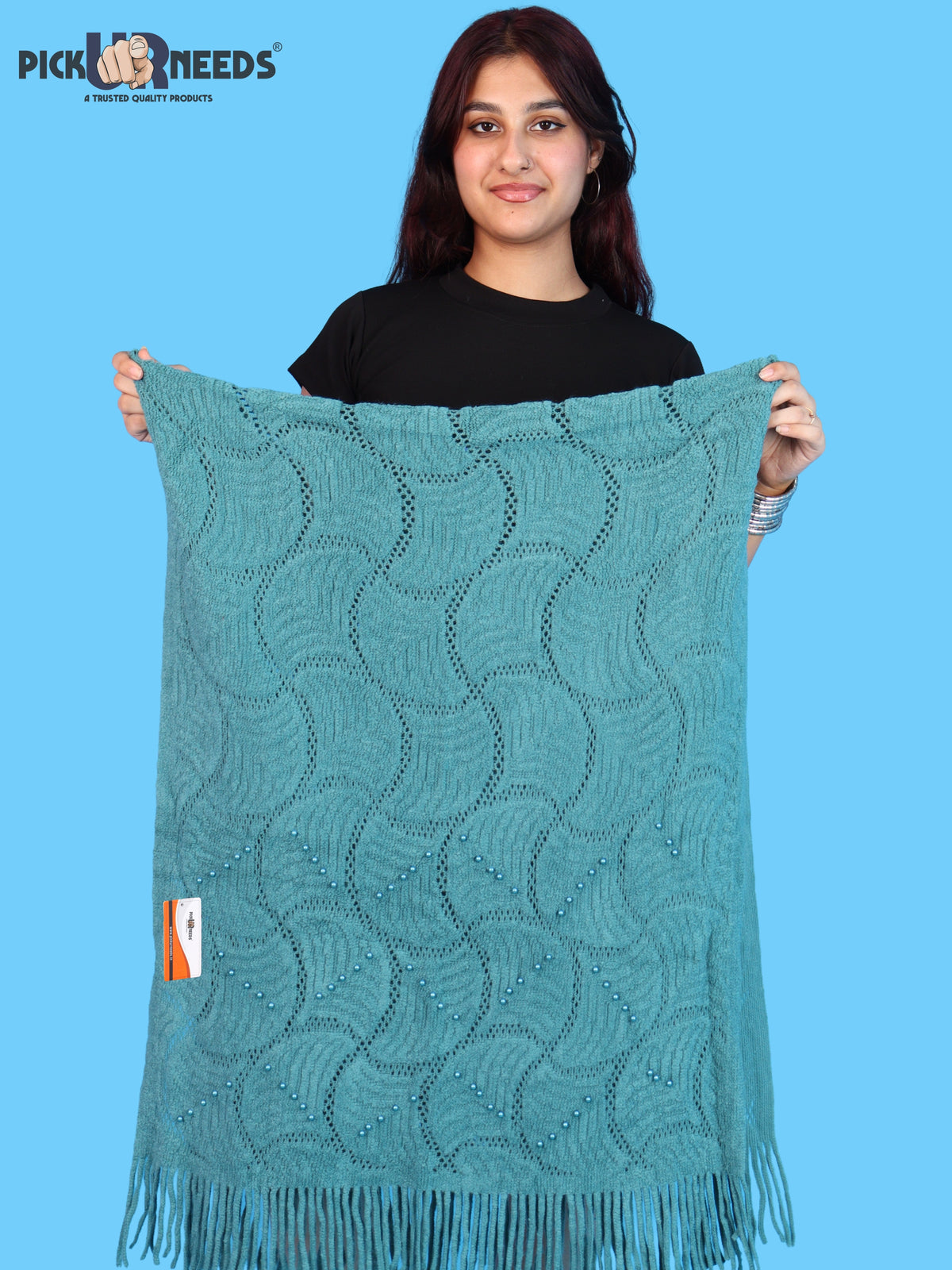 Pick Ur Needs Women & Girls Winter Warm Woolen Muffler with Pearl Work & Fringes – Soft Stylish Wrap