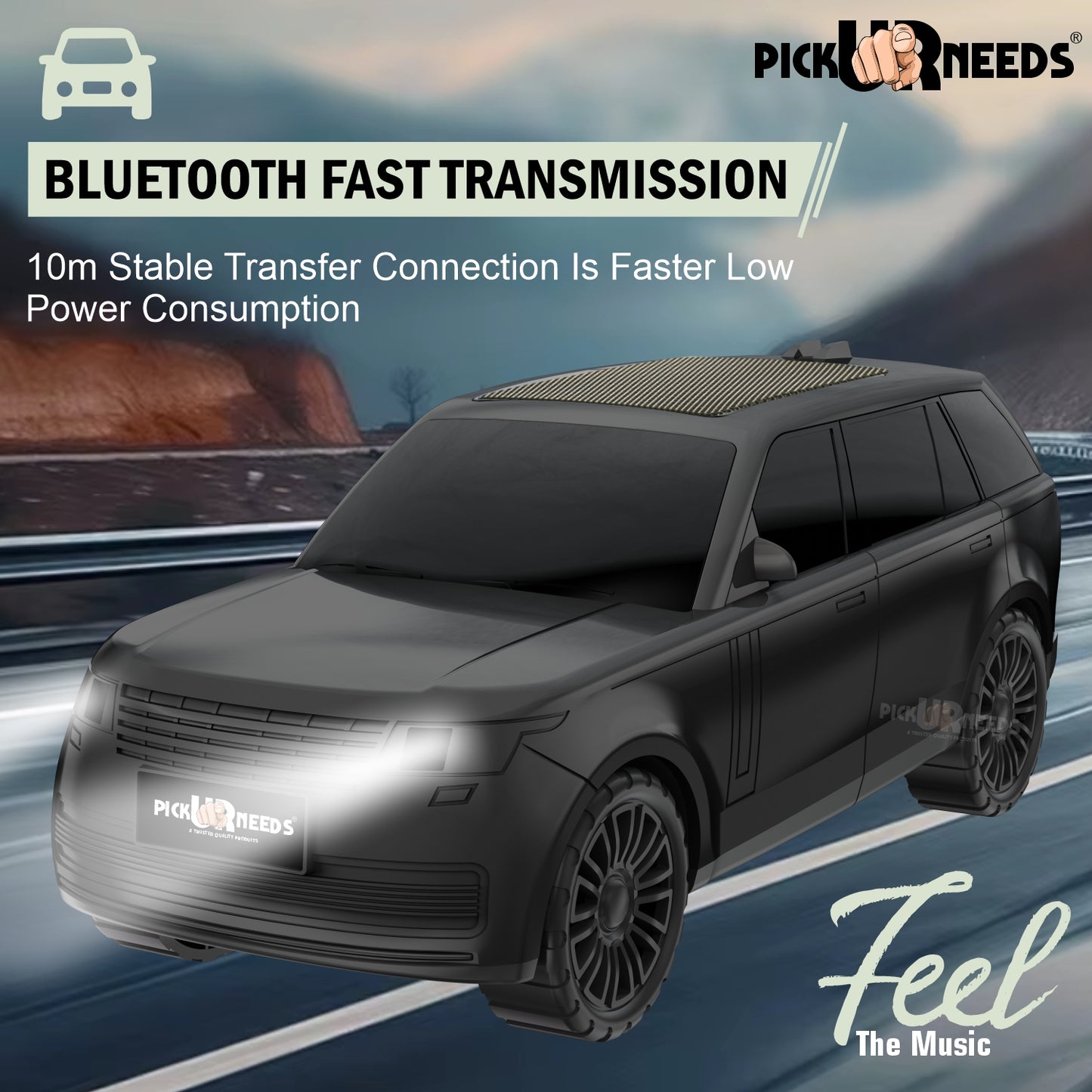 Pick Ur Needs Car Shape Wireless Bluetooth Portable Rechargeable Speaker LED Headlights  TF Card, USB, AUX, Type-C