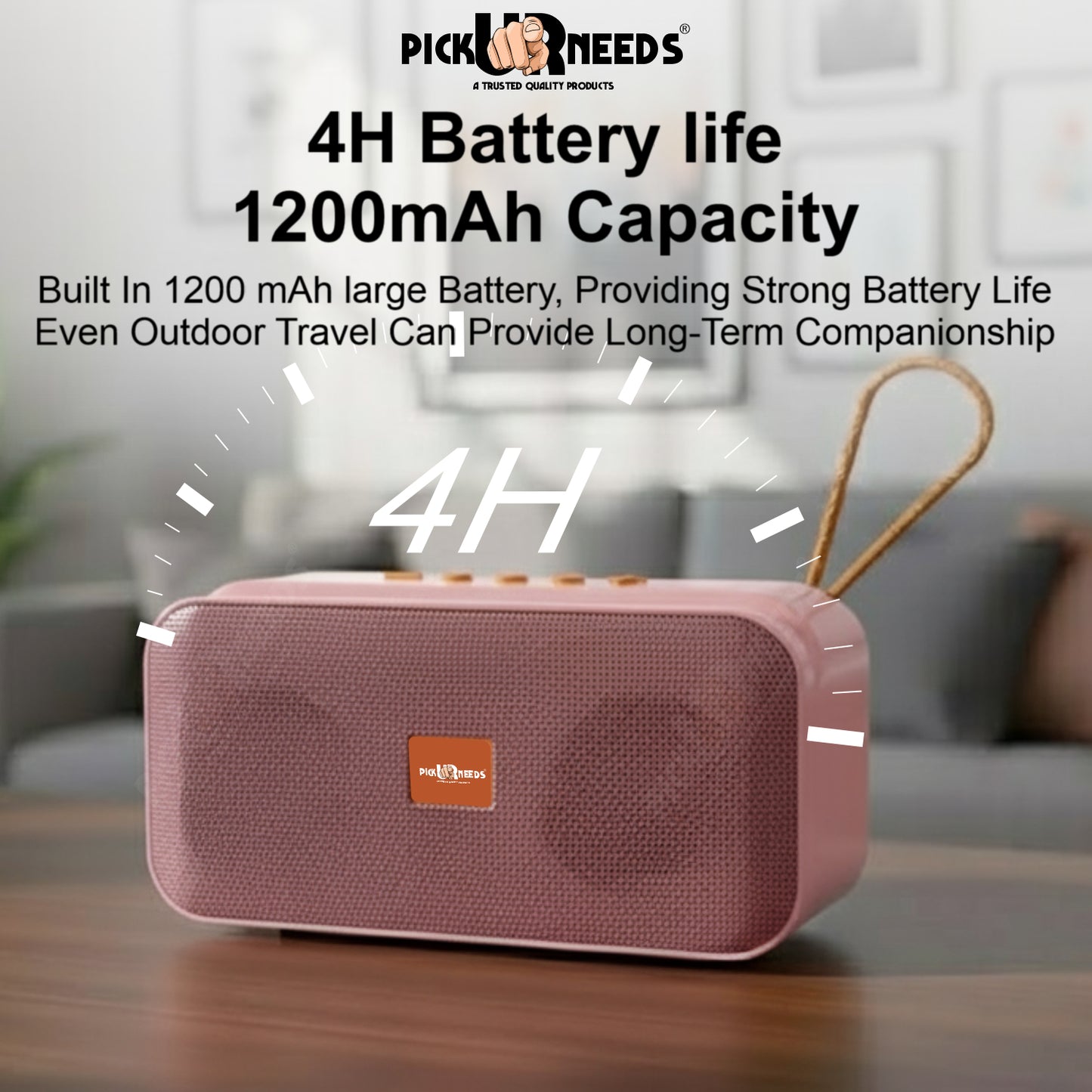 Pick Ur Needs 10W Portable Wireless Mini Bluetooth Speaker  1200mAh Battery  4H Playtime  Type-C, USB & TF Card Support