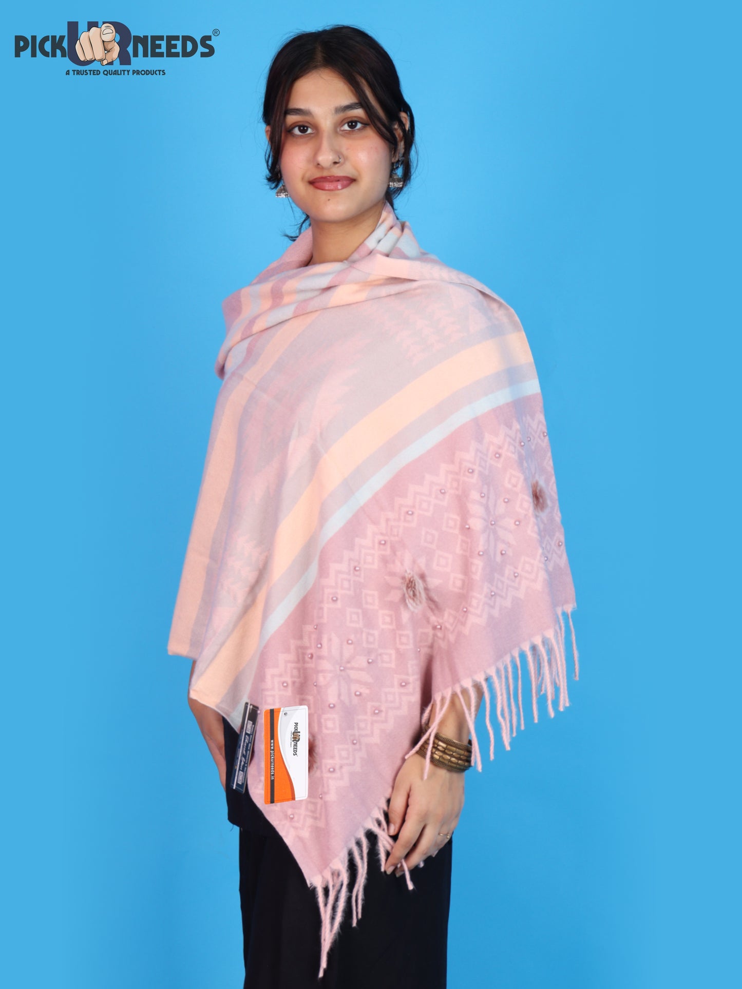 Pick Ur Needs Women Winter Shawl Stole – Soft Warm Printed Wrap with Decorative Tassels, Stylish Winter Girls Scarf