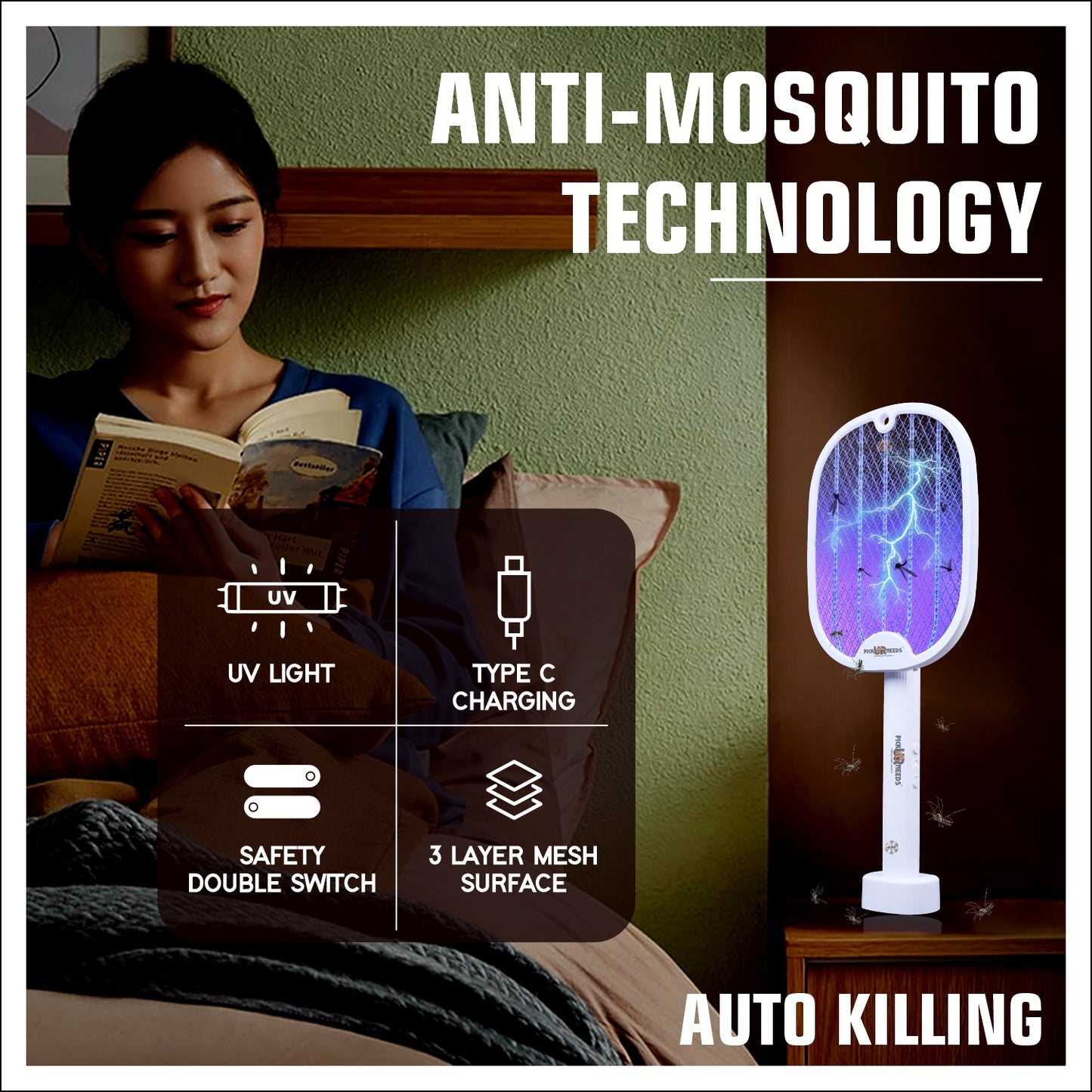 Pick Ur Needs Mosquito Bat/Racket Rechargeable Electric Insect Killer for Indoor Outdoor Use