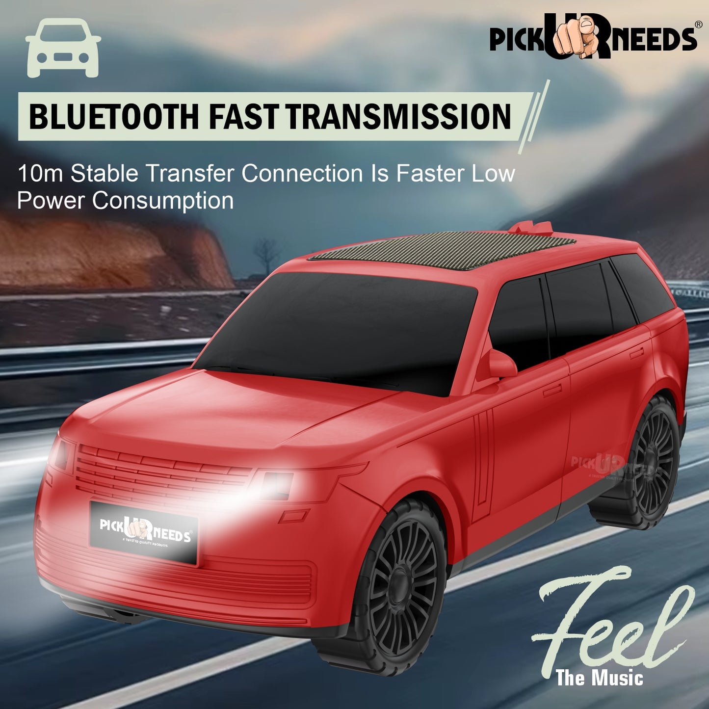 Pick Ur Needs Car Shape Wireless Bluetooth Portable Rechargeable Speaker LED Headlights  TF Card, USB, AUX, Type-C