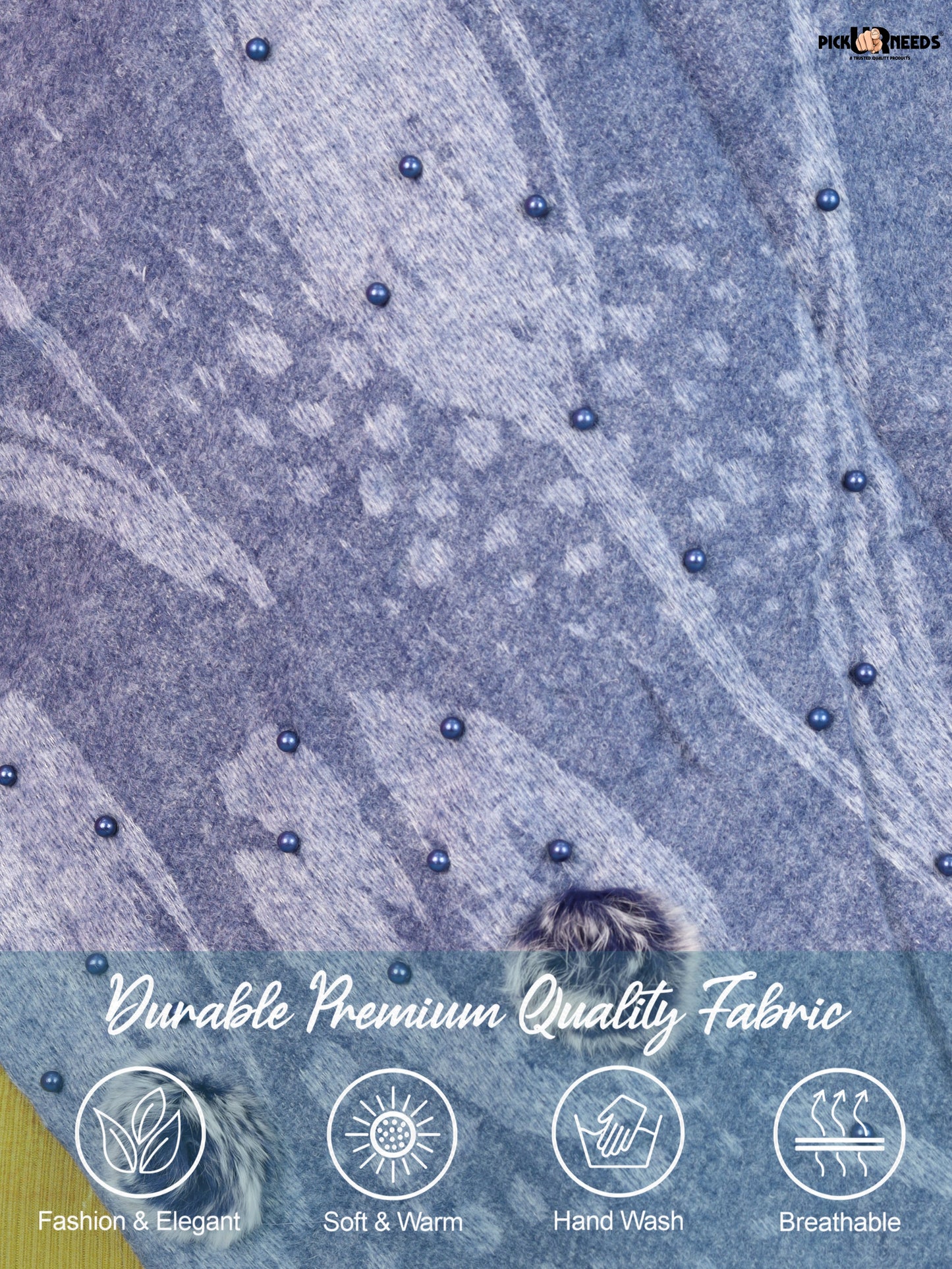 Pick Ur Needs Ladies Premium Printed Winter Shawl with Floral Pattern, Decorative Bead Detailing, Soft Warm Wrap with Fringe Tassels for Women & Girls