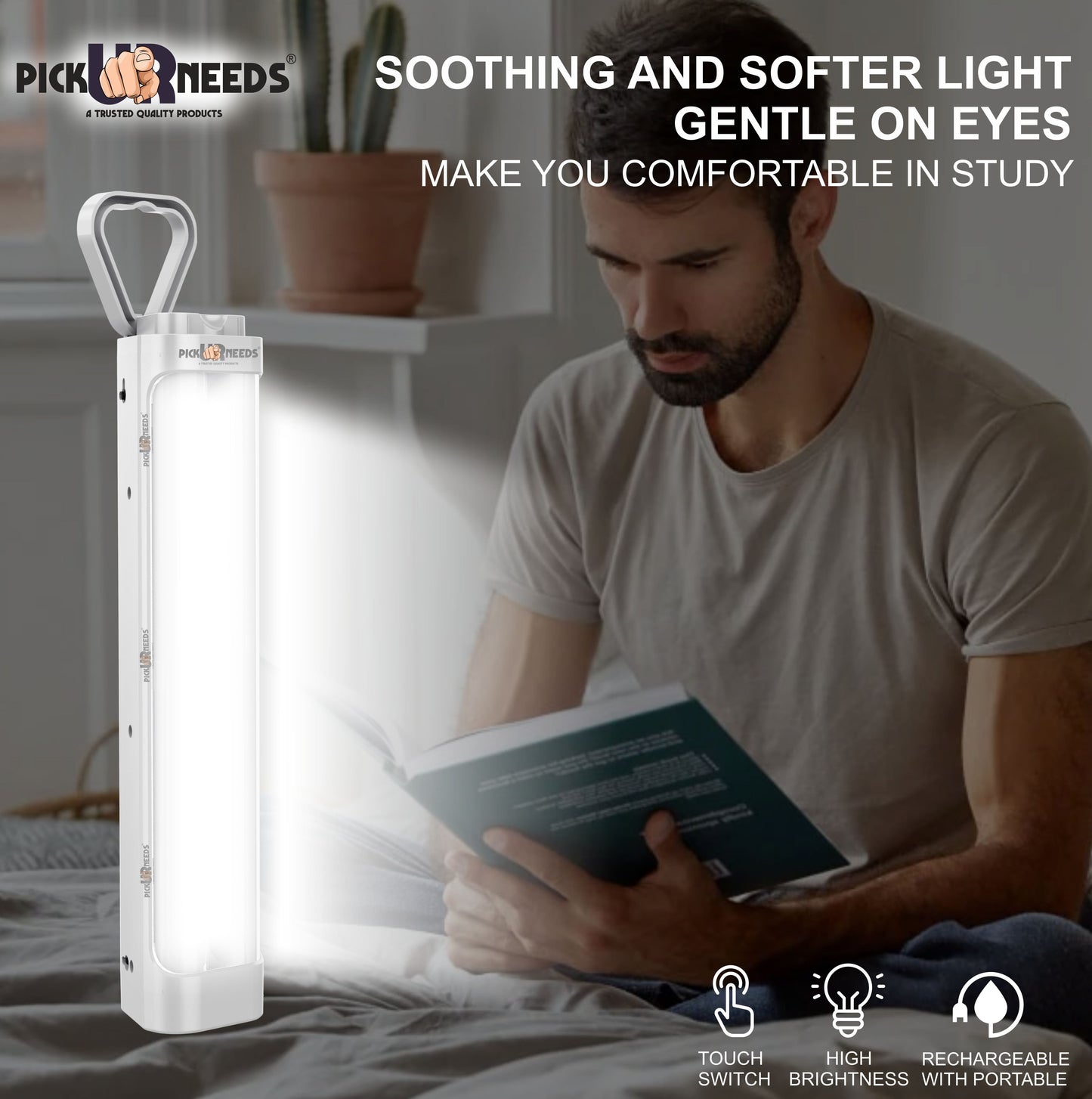 Pick Ur Needs Chargeable Emergency Light With Touch Sensor On / Off 2 High Brightness LED Tube 5 hrs Lantern Emergency Light