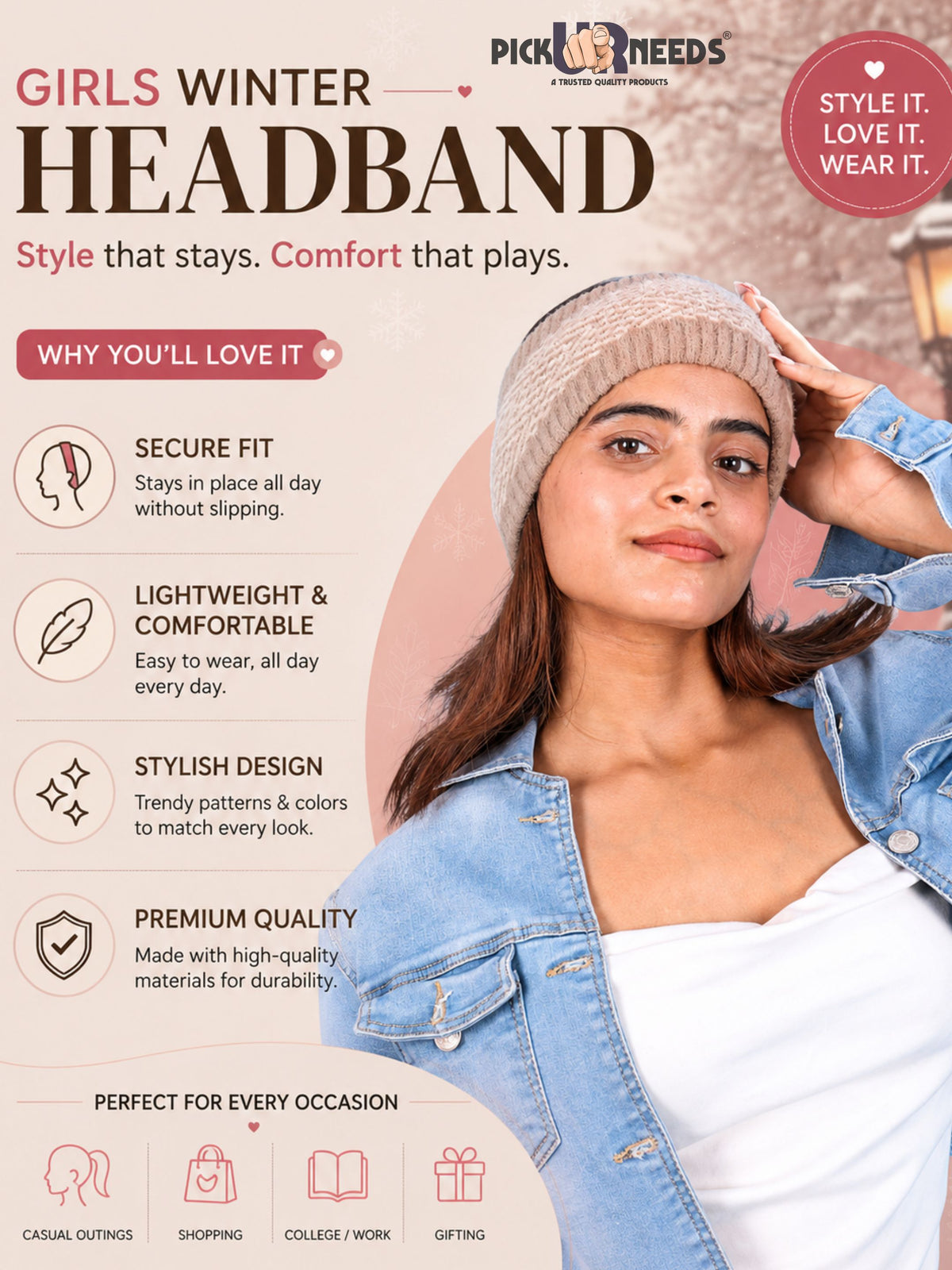 Pick Ur Needs Unisex Winter Headband Ear Warmer For Women & Men Soft Stretch Warm Head Wrap with Geometric Pattern