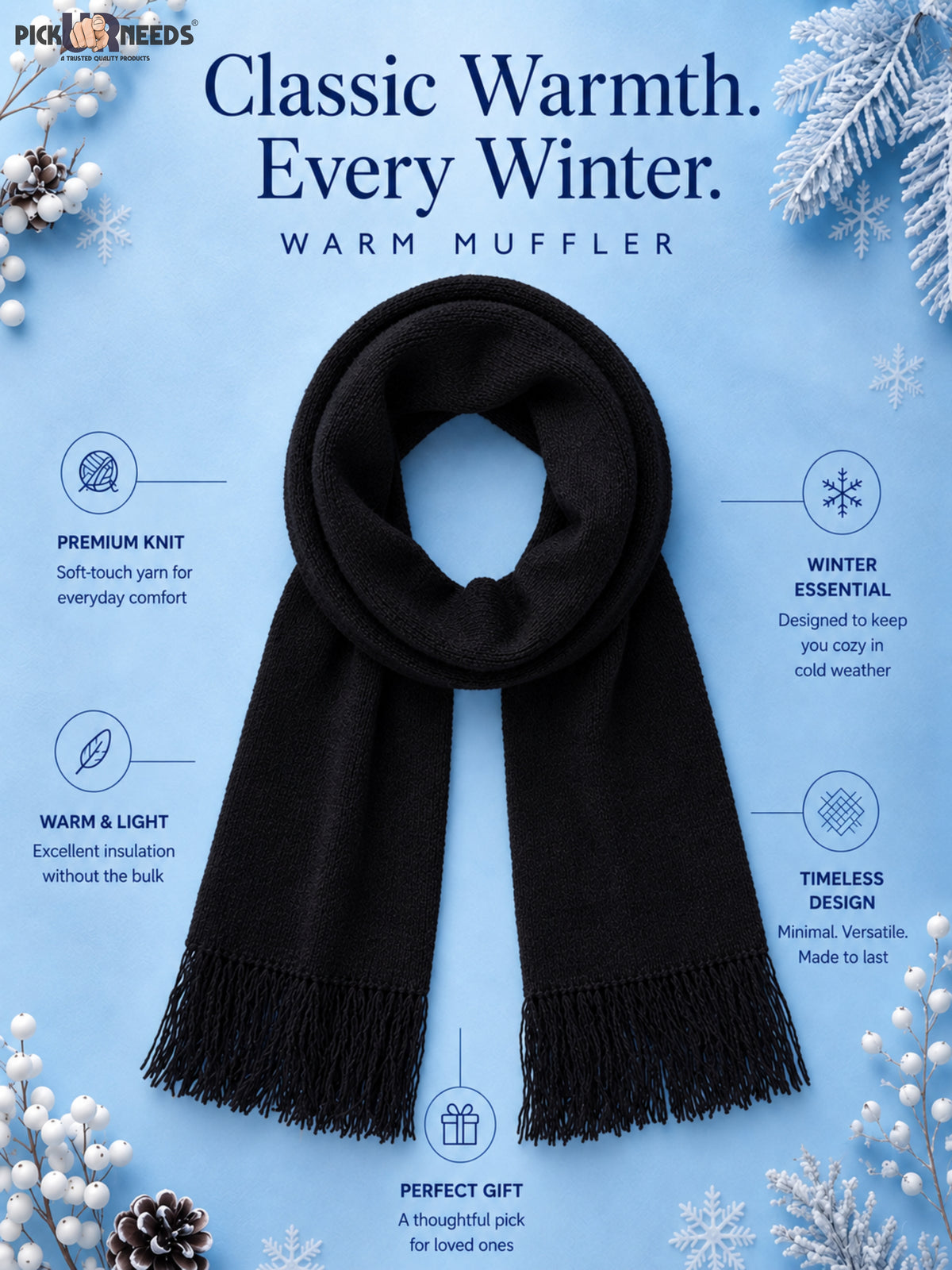 Pick Ur Needs Mens Winter Muffler Scarf for Boys & Men Soft Warm Neck Wrap Stole Lightweight Shawl