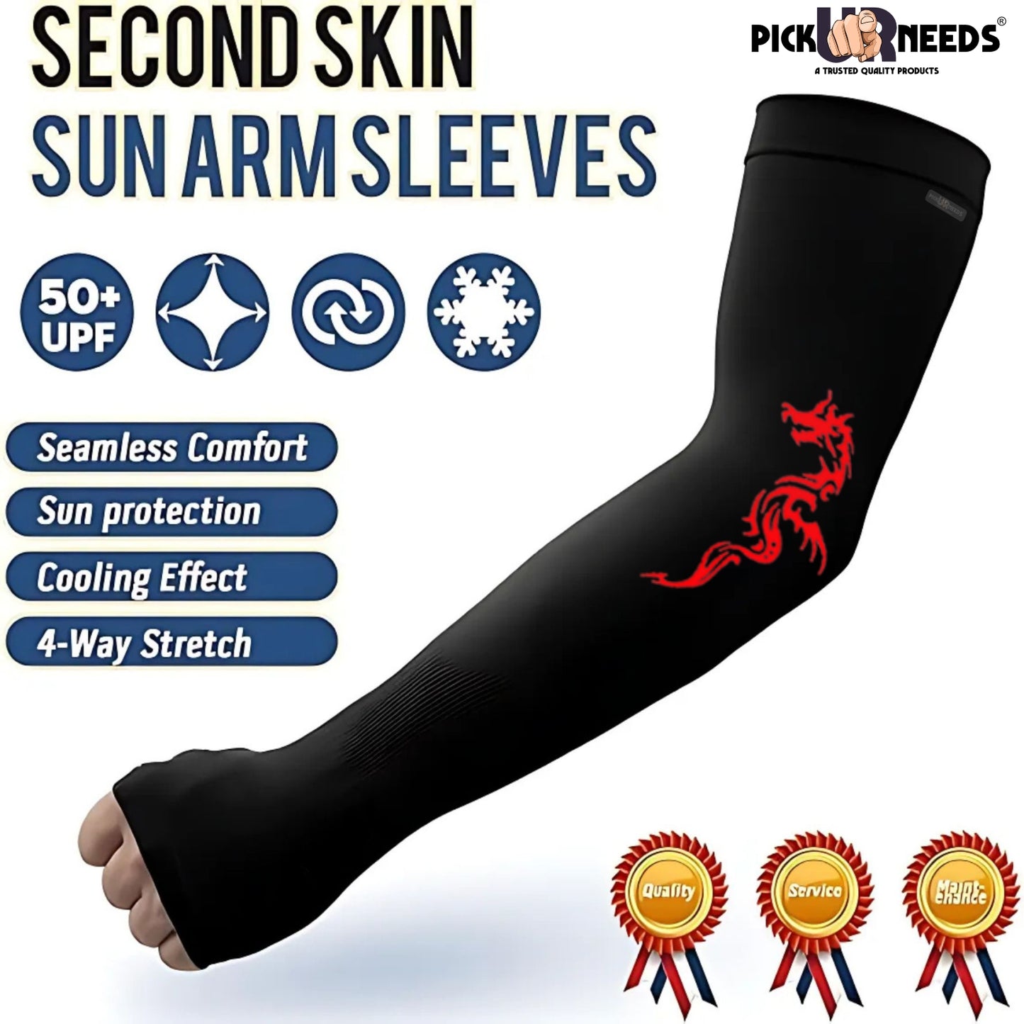 Pick Ur Needs Arm Sleeves for Sun Protection UV Cooling Sleeves for Men & Women for Outdoor Work, Sports, Running, Tattoo Dragon Cover