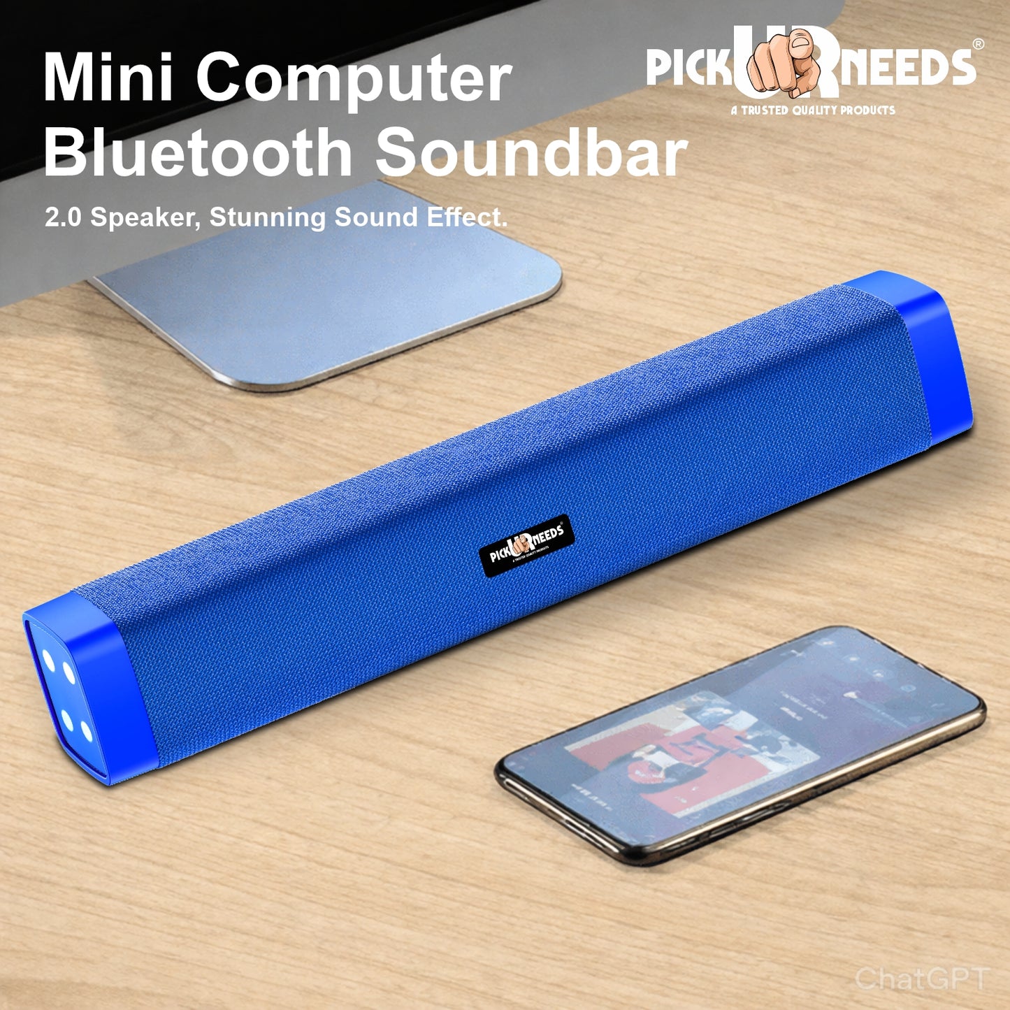 Pick Ur Needs Rechargeable 10W Wireless Bluetooth Soundbar Speaker with 1200mAh Battery, FM Radio, TF Card, USB & AUX Support – 4 Hours Playtime Home & Outdoor Speakers