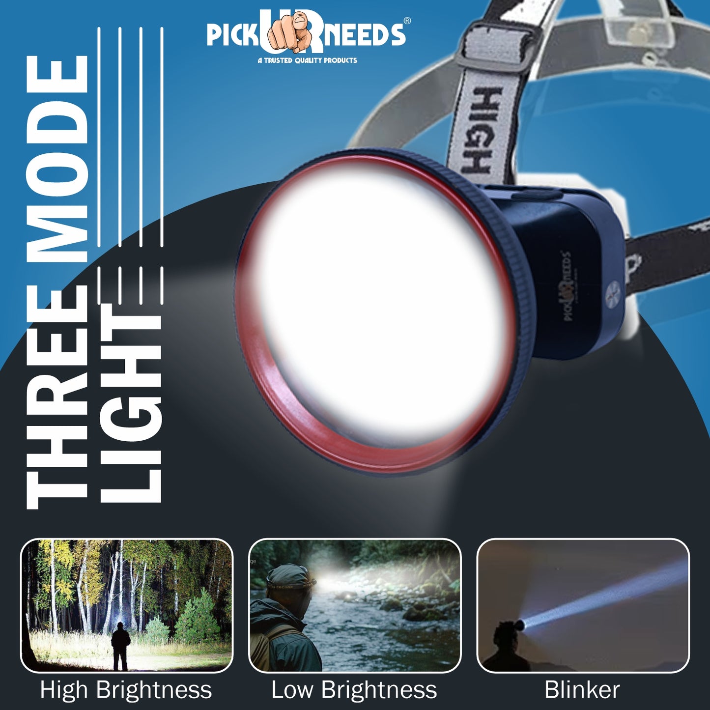Pick Ur Needs Super Power Head Lamp With 3 Mode LED Zoomable Head Light For Camping Headlamp 5 hrs Torch Emergency Light
