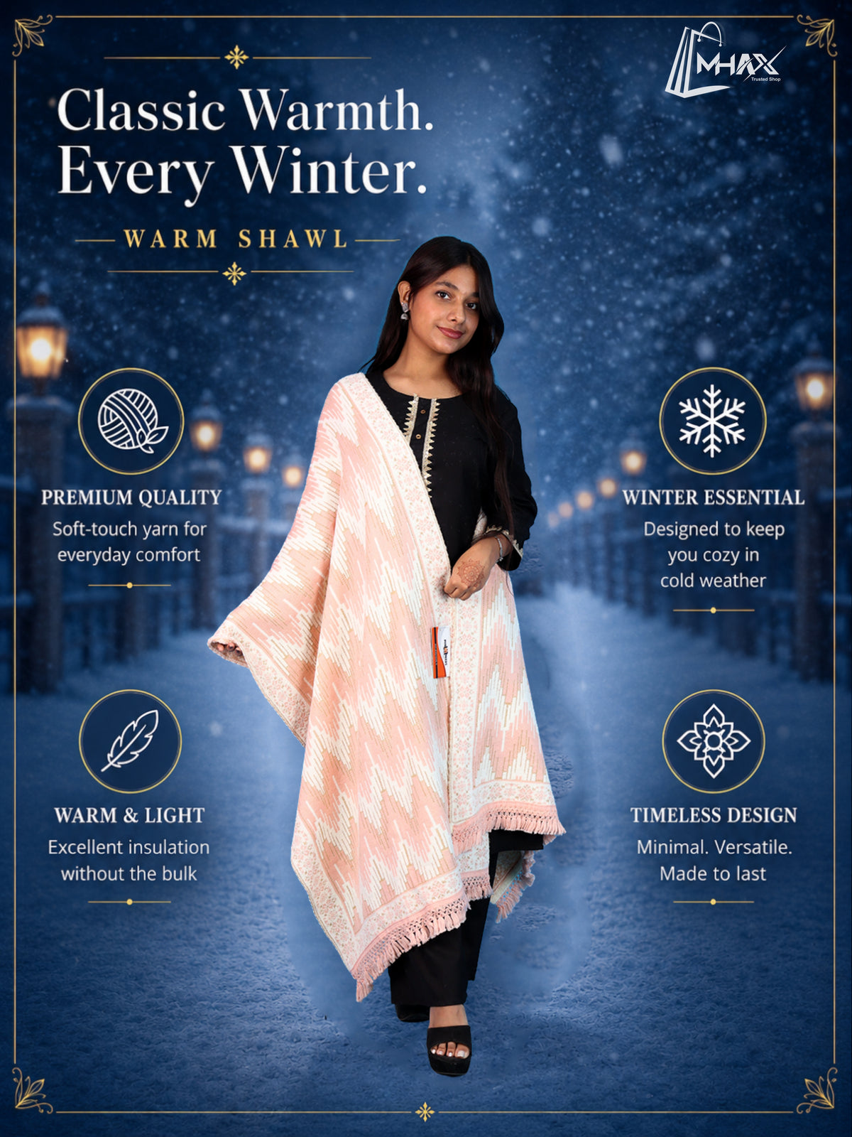 Pick Ur Needs Premium Wool Shawl For Womens & Girls Winter Muffler Soft Knitted Designer Wrap Warm Stole