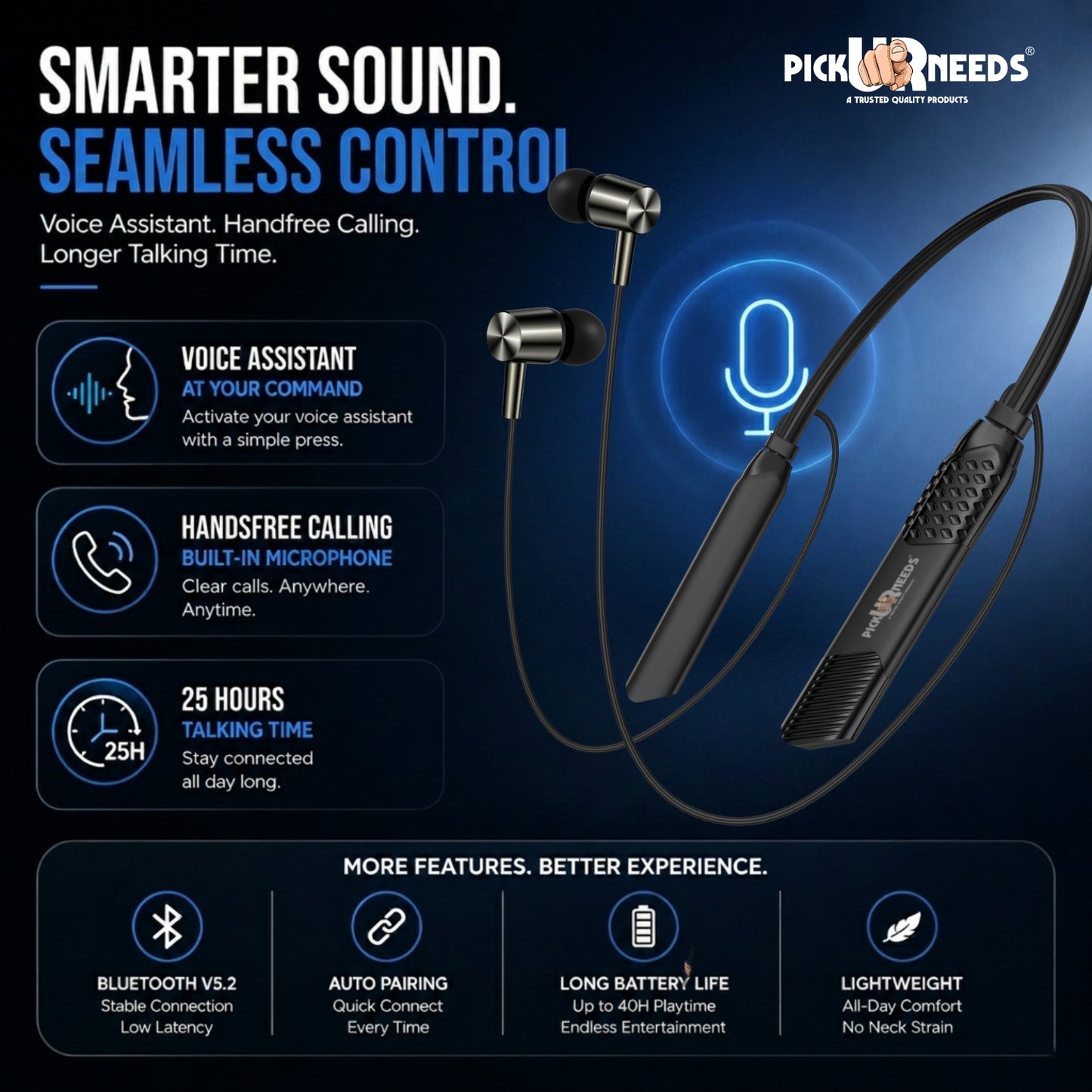 Stylish Wireless Bluetooth Neckband Earphones with Crystal Clear Sound