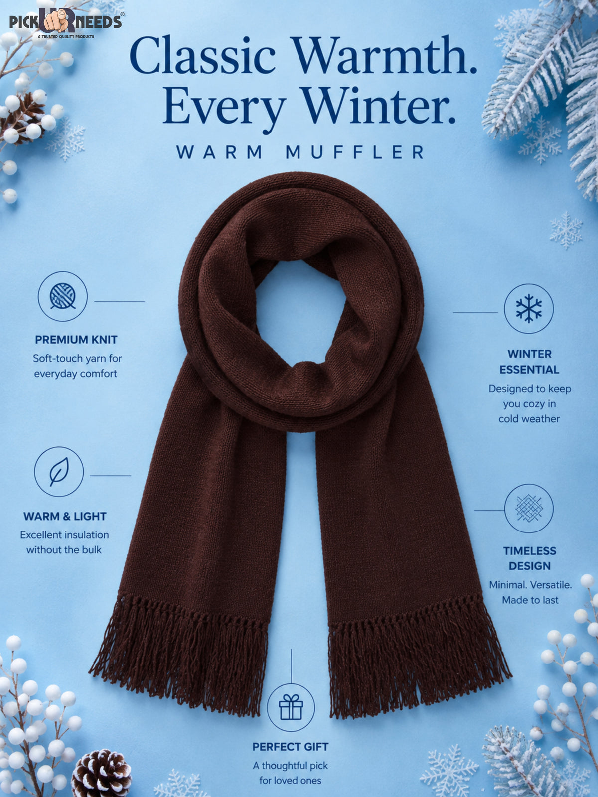 Pick Ur Needs Mens Winter Muffler Scarf for Boys & Men Soft Warm Neck Wrap Stole Lightweight Shawl